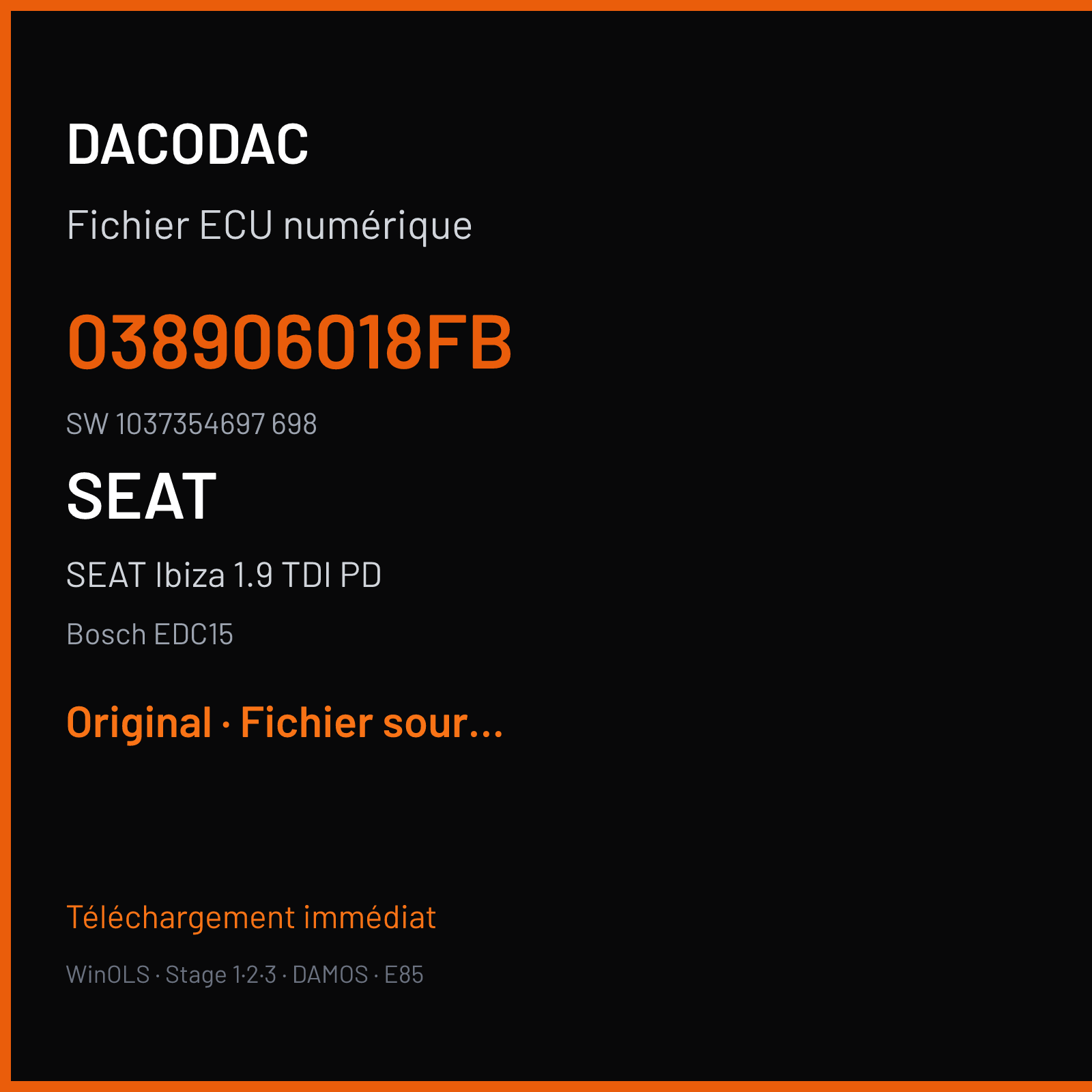 SEAT Ibiza 1.9 TDI PD (2001) — Bosch EDC15 — 038906018FB · 1037354697 698 — Original