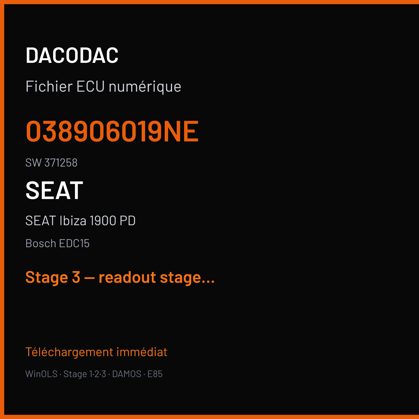 SEAT Ibiza 1900 PD (2005) — Bosch EDC15 — 038906019NE · 371258 — Stage 3 — readout stage 3 maf removal 4 bar map sensor rescale