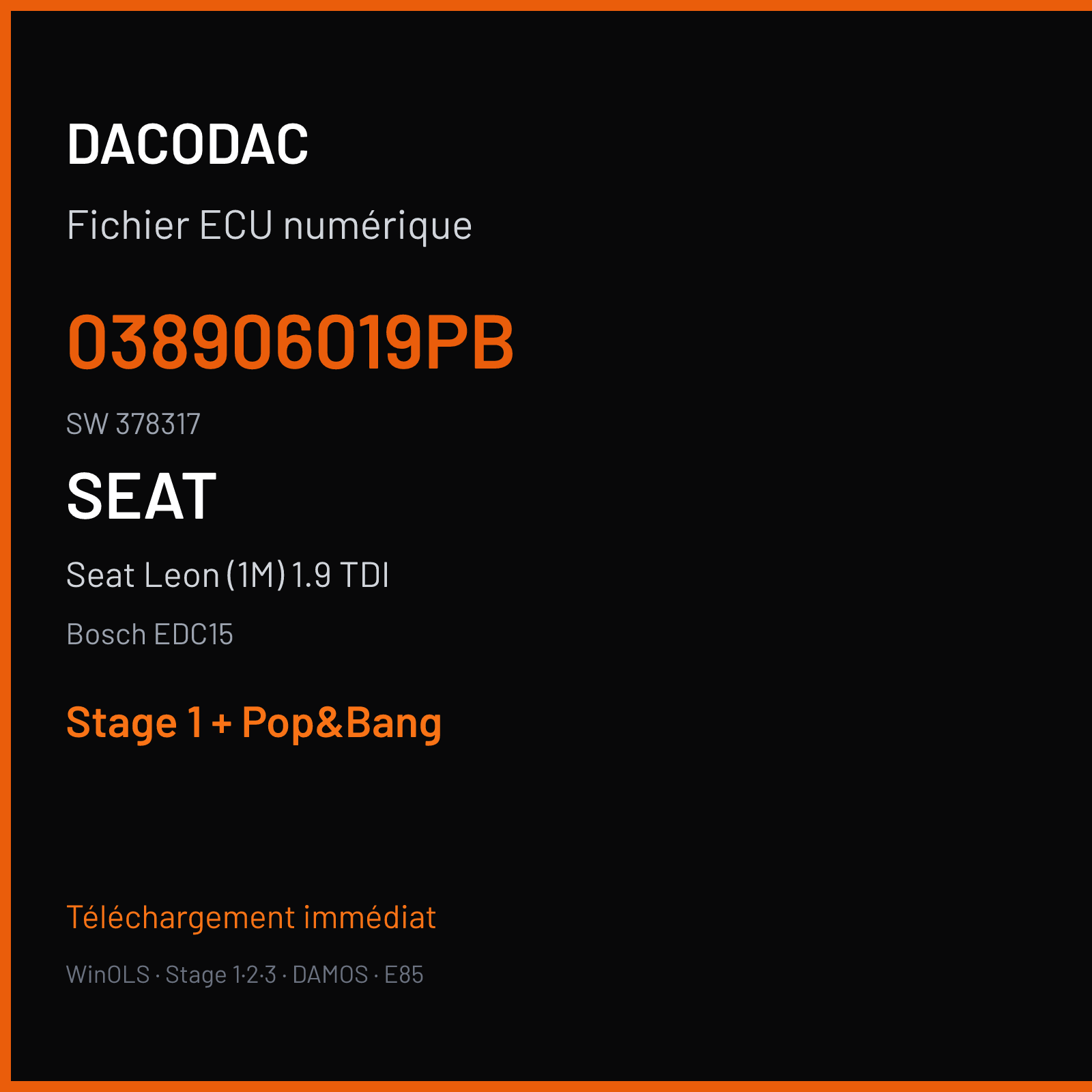 Seat Leon (1M) 1.9 TDI (2003) — Bosch EDC15 — 038906019PB · 378317 — Stage 1 + Pop&Bang
