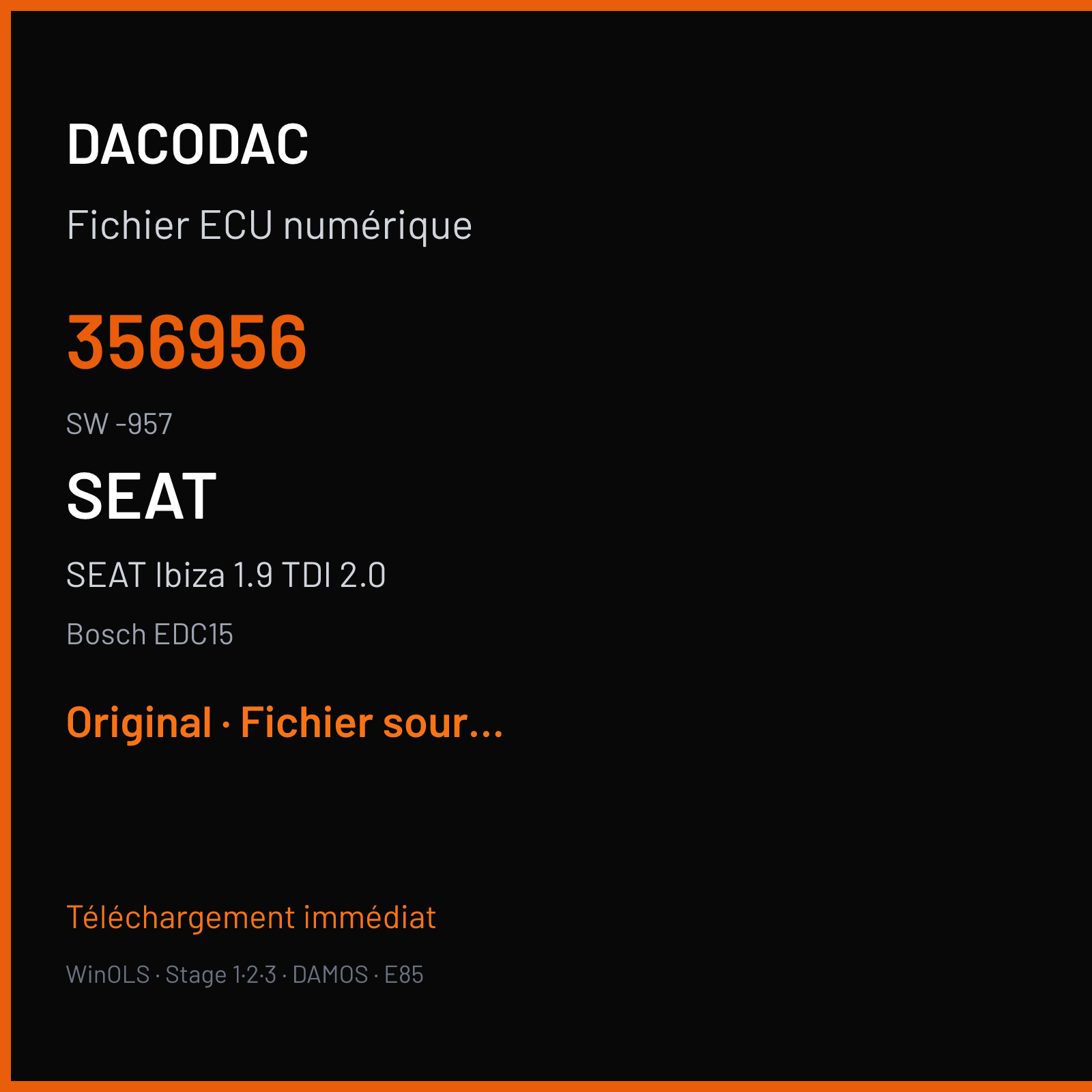 SEAT Ibiza 1.9 TDI 2.0 — Bosch EDC15 — 356956 · -957 — Original