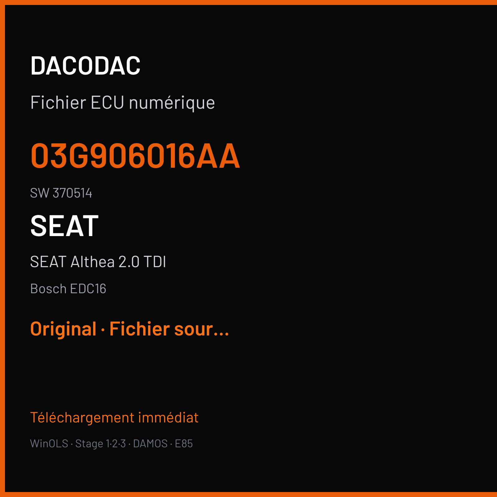 SEAT Althea 2.0 TDI (2004) — Bosch EDC16 — 03G906016AA · 370514 — Original
