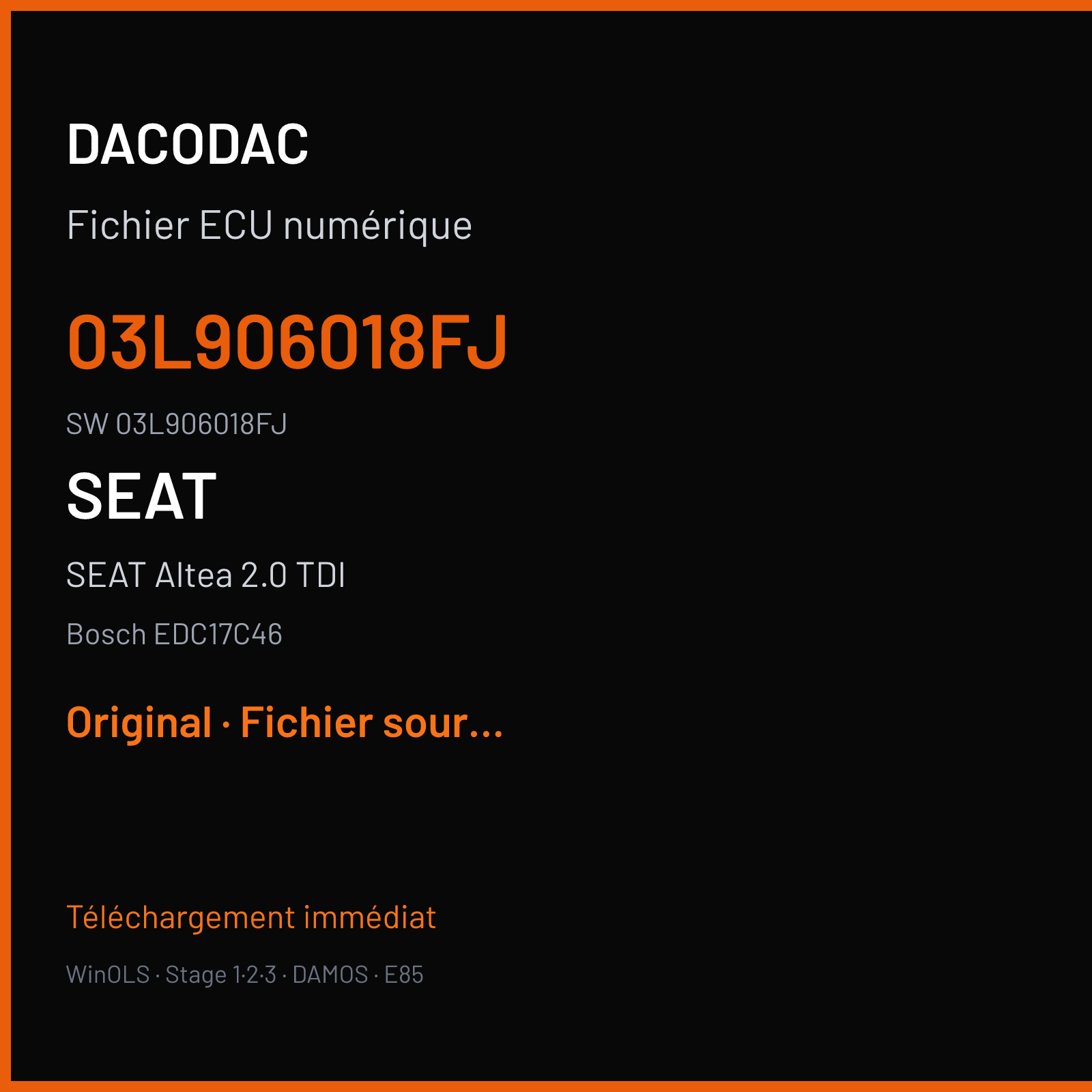 SEAT Altea 2.0 TDI 170 ch (2009) — Bosch EDC17C46 — 03L906018FJ · 03L906018FJ · 560975 — Original