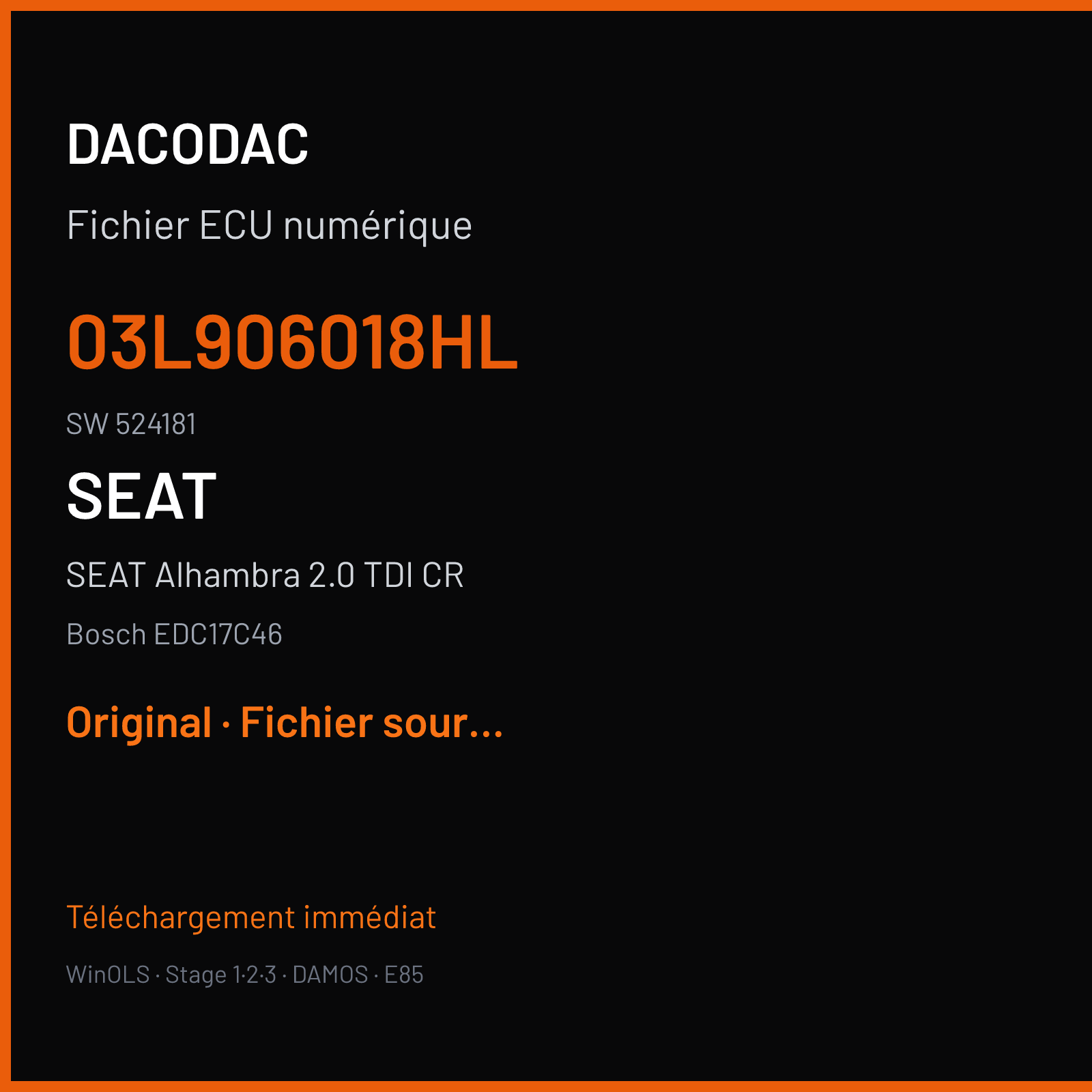 SEAT Alhambra 2.0 TDI CR (2012) — Bosch EDC17C46 — 03L906018HL · 524181 — Original
