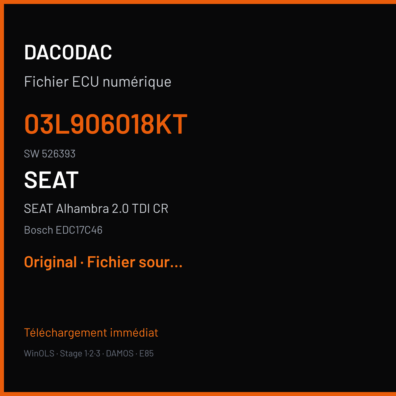SEAT Alhambra 2.0 TDI CR (2012) — Bosch EDC17C46 — 03L906018KT · 526393 — Original