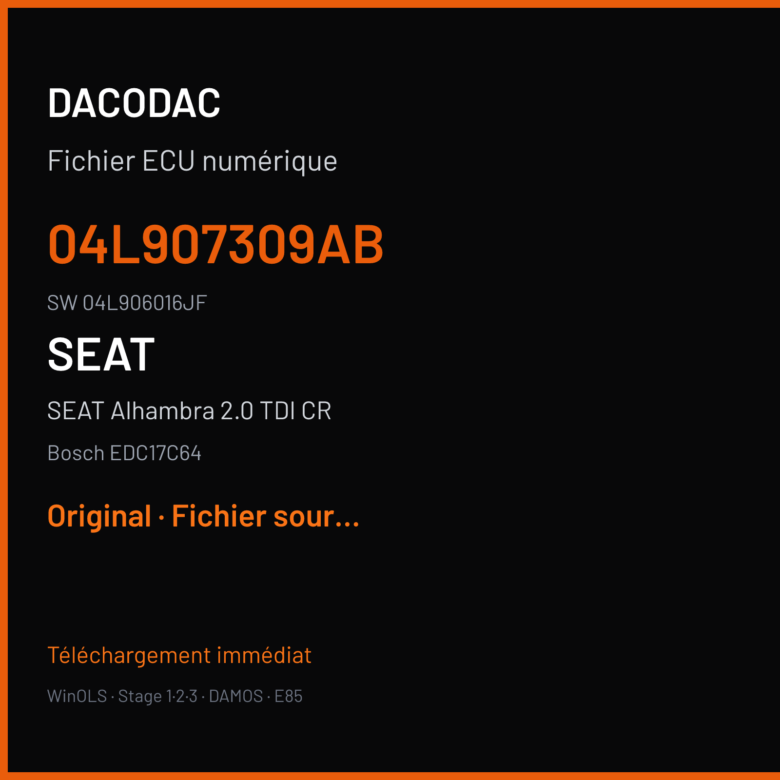 SEAT Alhambra 2.0 TDI CR (2019) — Bosch EDC17C64 — 04L907309AB · 04L906016JF — Original