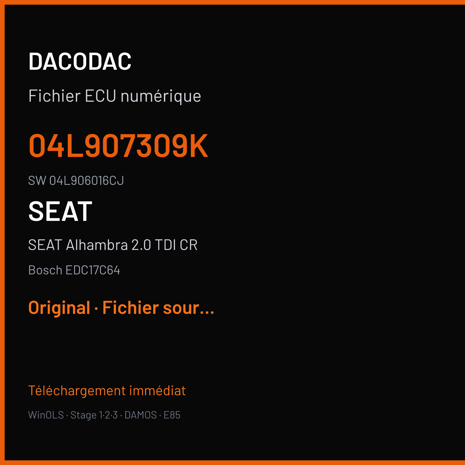 SEAT Alhambra 2.0 TDI CR (2015) — Bosch EDC17C64 — 04L907309K · 04L906016CJ — Original