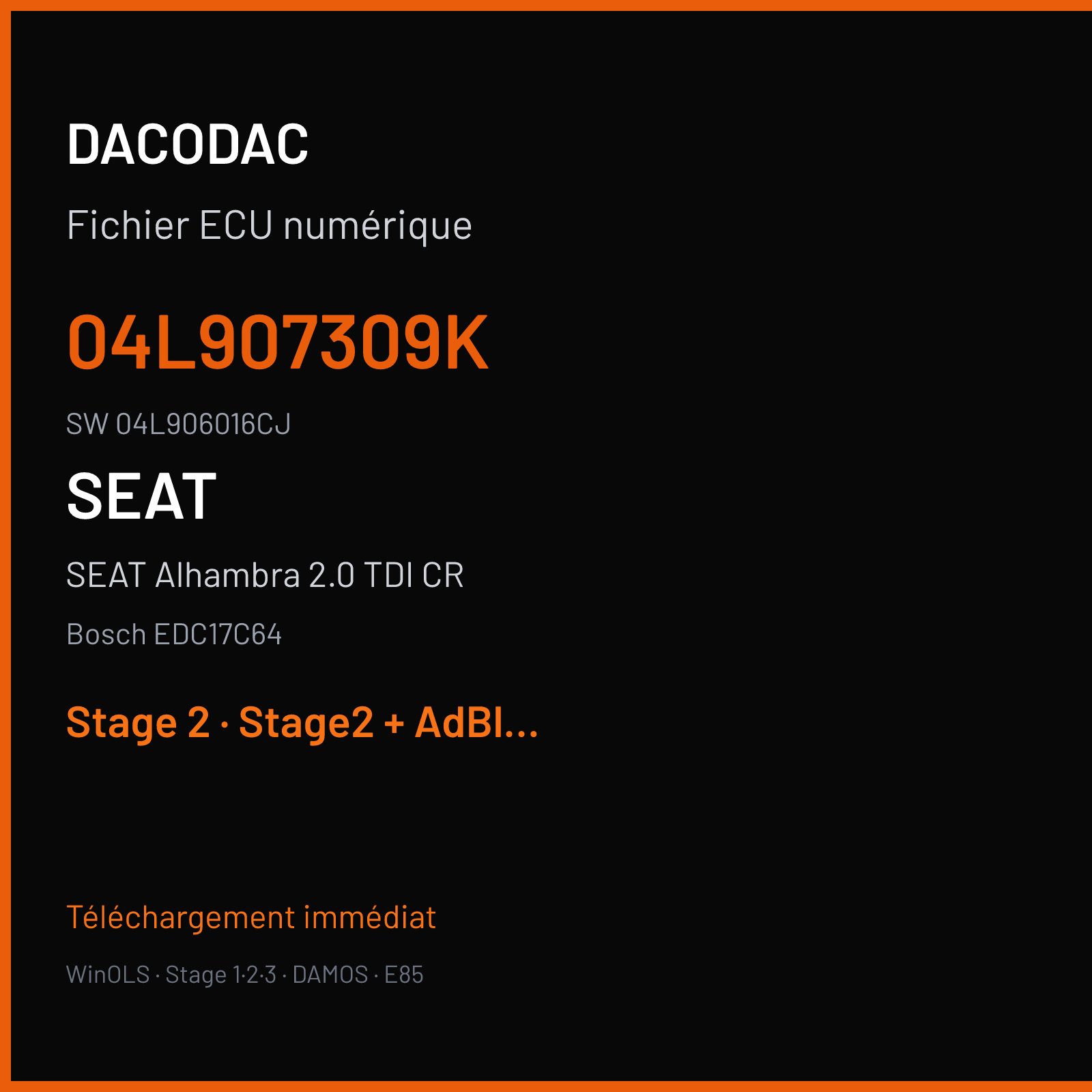 SEAT Alhambra 2.0 TDI CR (2015) — Bosch EDC17C64 — 04L907309K · 04L906016CJ — Stage 2