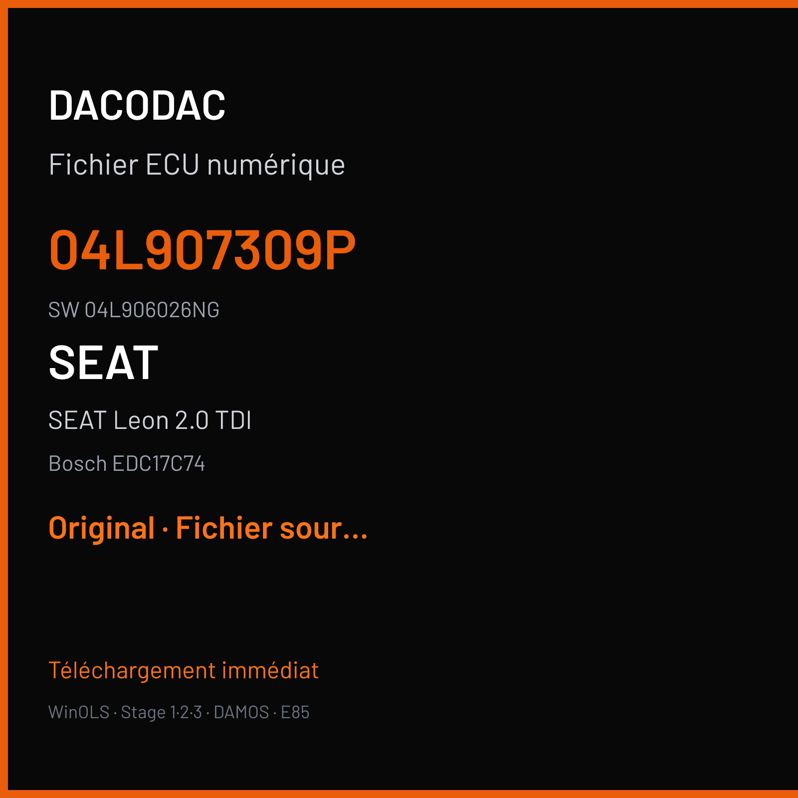 SEAT Leon 2.0 TDI (2019) — Bosch EDC17C74 — 04L907309P · 04L906026NG — Original