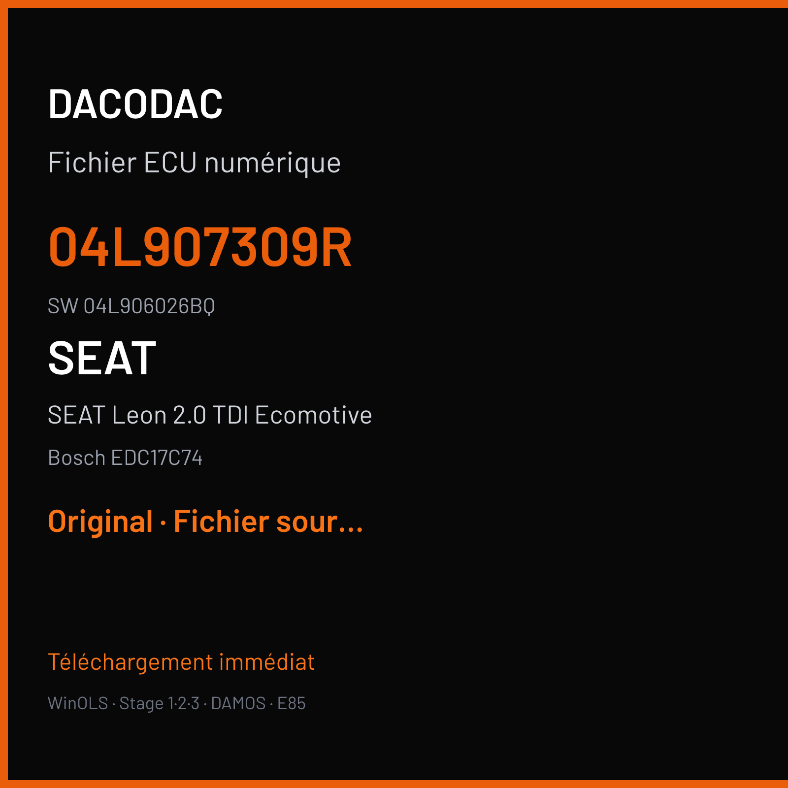 SEAT Leon 2.0 TDI Ecomotive (2016) — Bosch EDC17C74 — 04L907309R · 04L906026BQ — Original