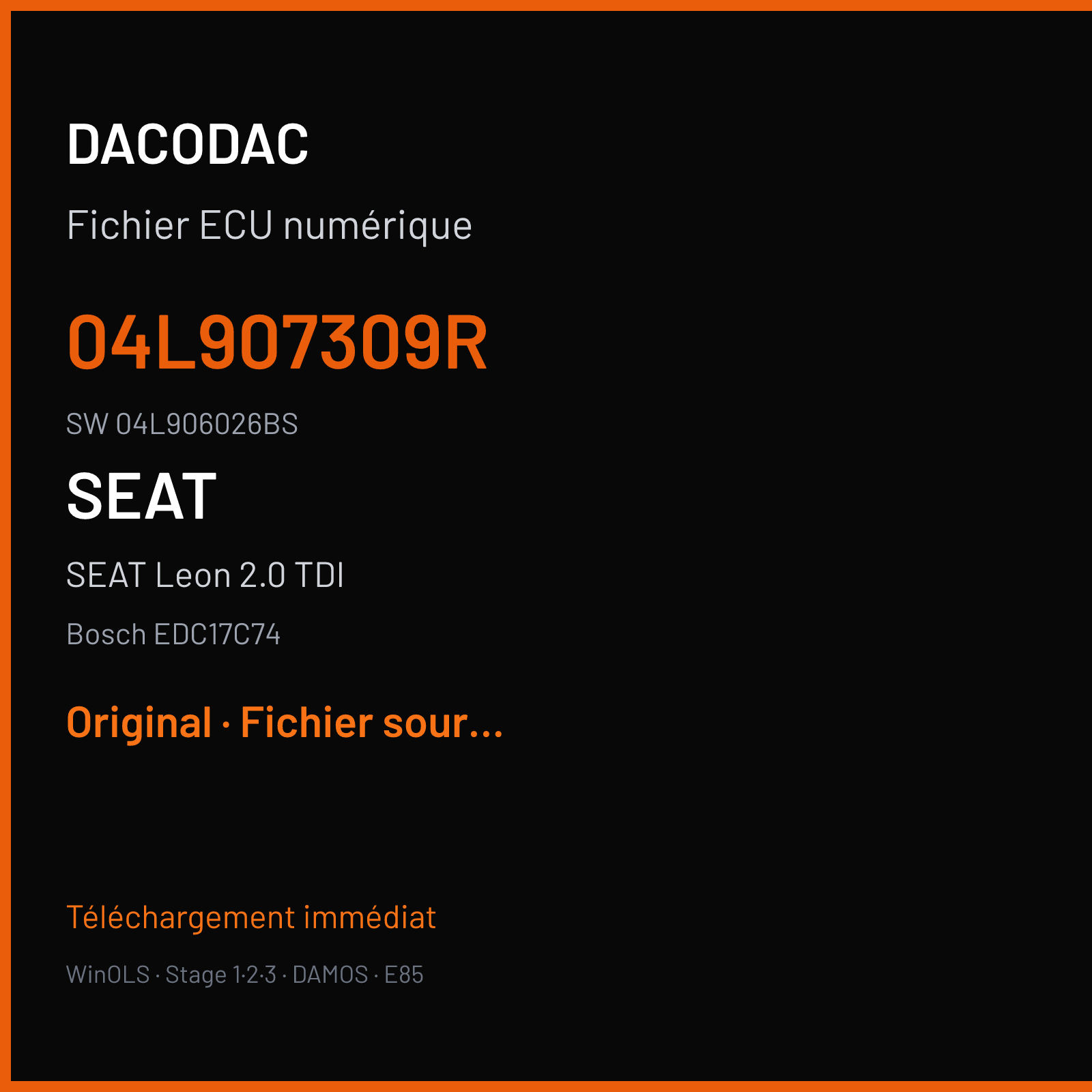 SEAT Leon 2.0 TDI (2016) — Bosch EDC17C74 — 04L907309R · 04L906026BS — Original