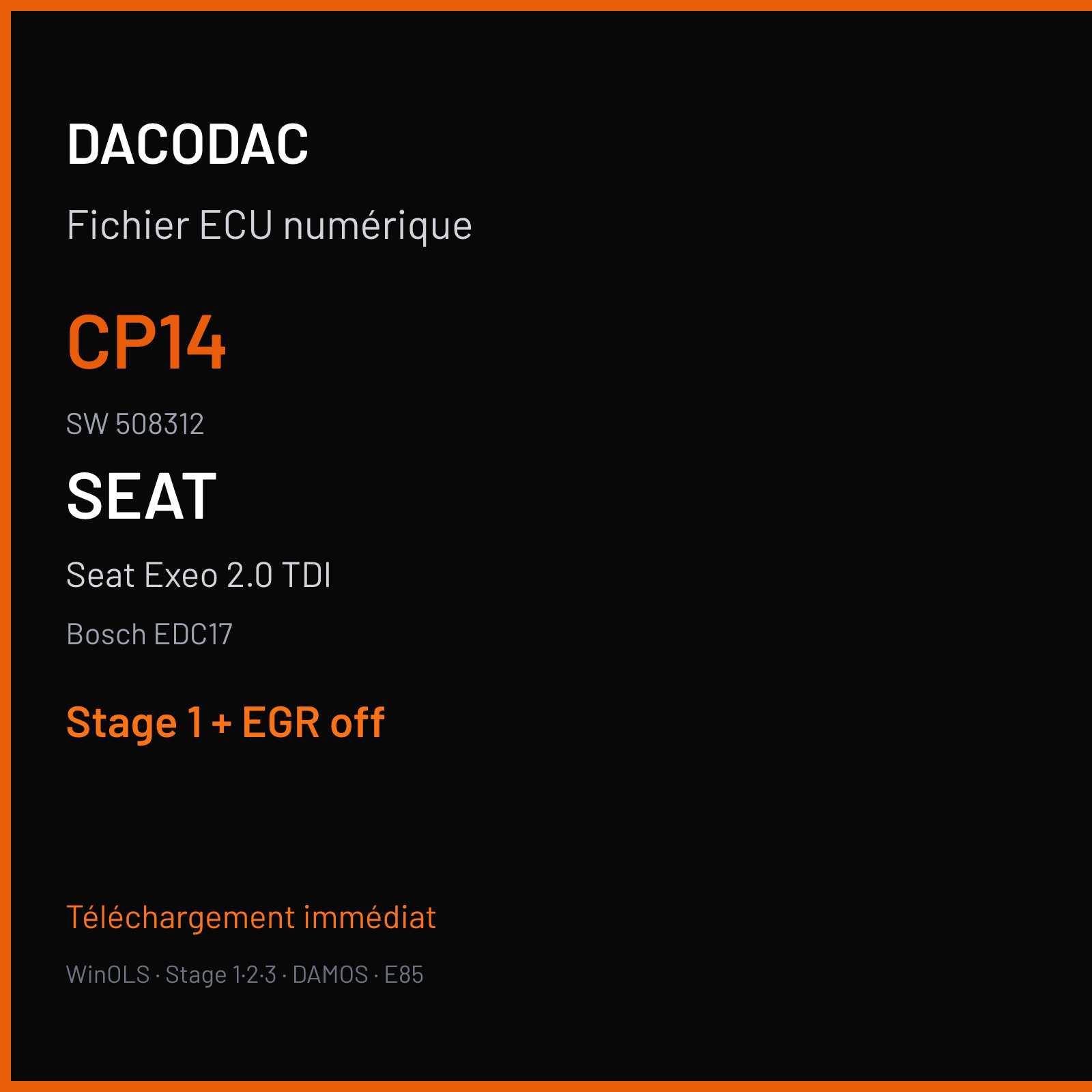 Seat Exeo 2.0 TDI (2012) — Bosch EDC17 — CP14 · 508312 — Stage 1 + EGR off