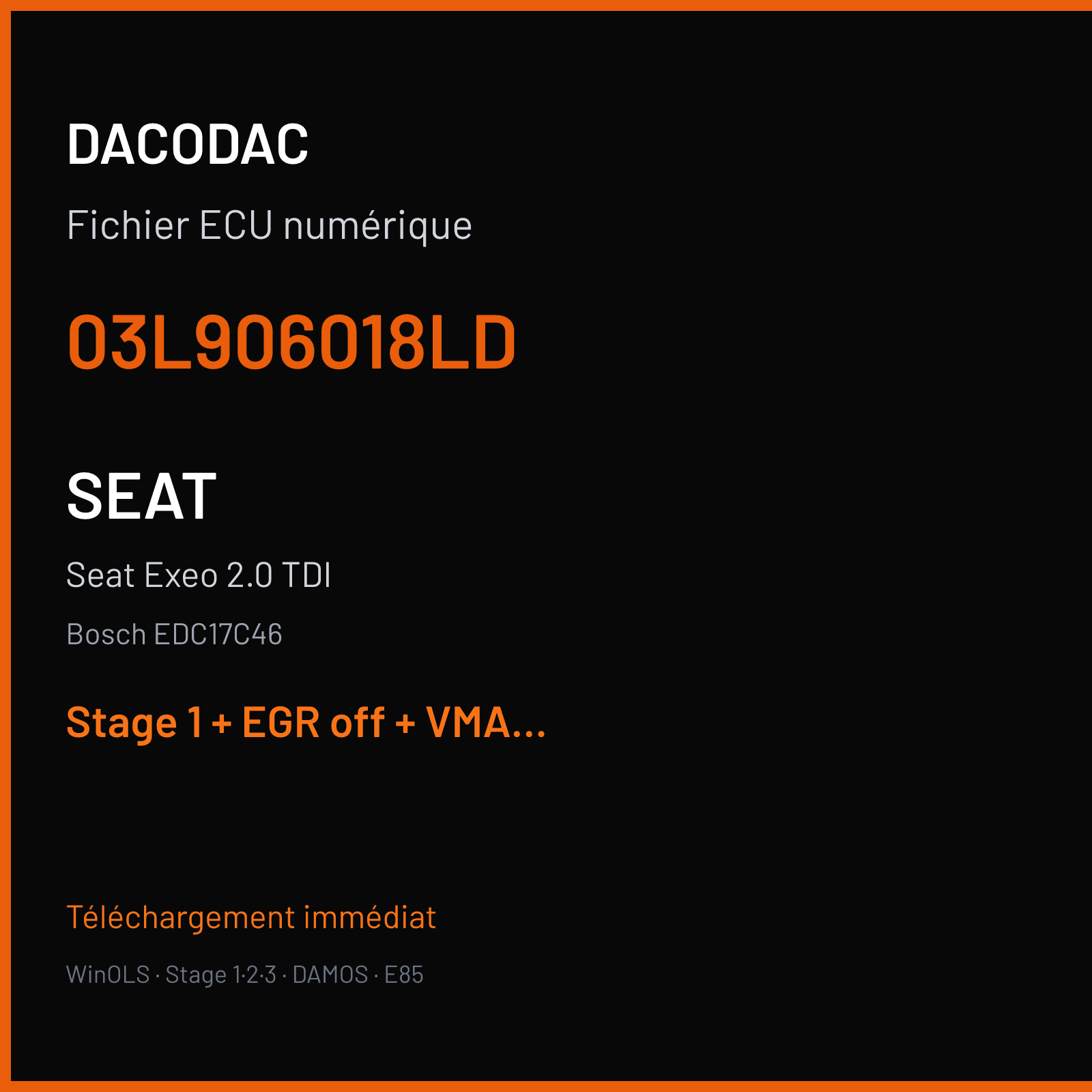 Seat Exeo 2.0 TDI (2012) — Bosch EDC17C46 — 03L906018LD — Stage 1 + EGR off + VMAX off