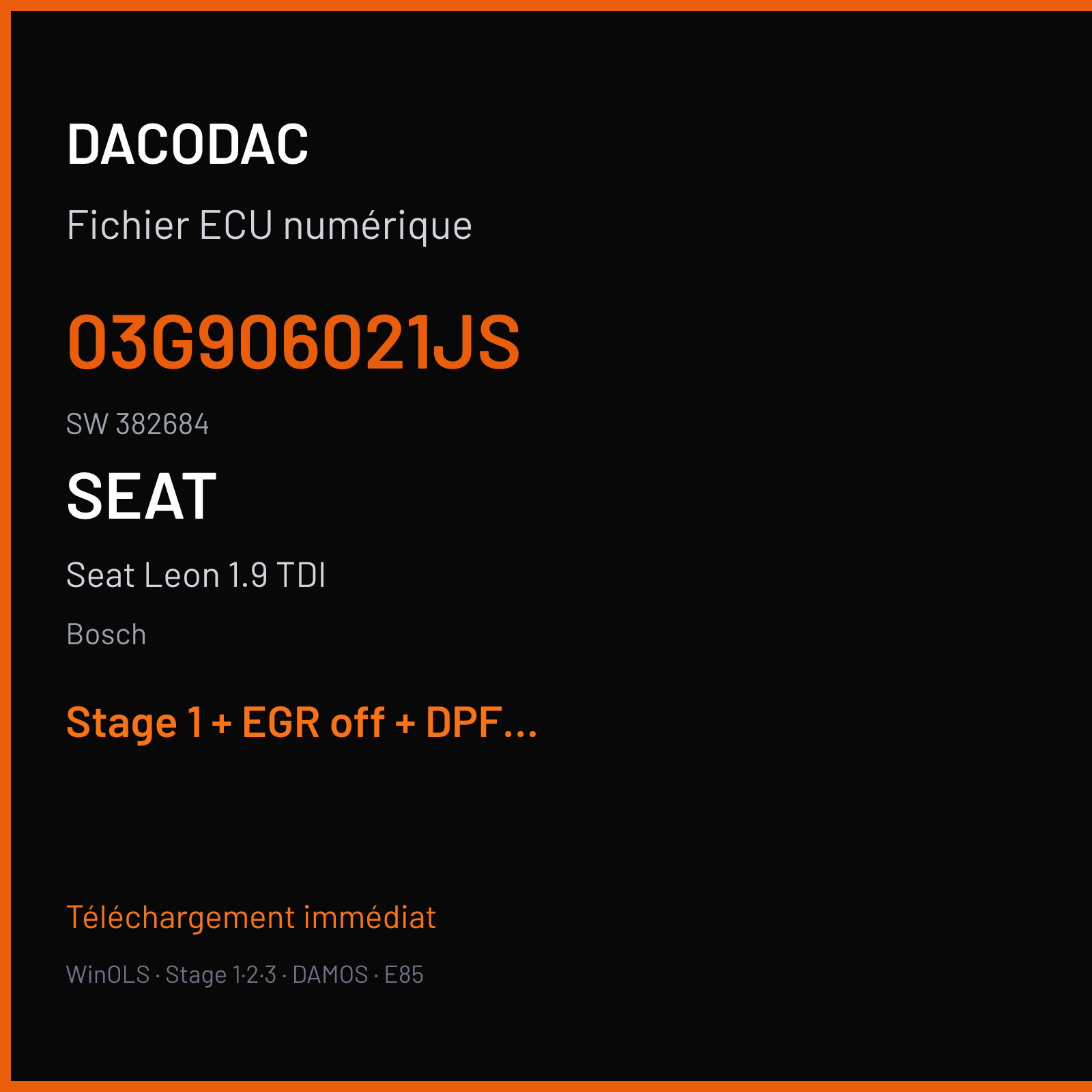 Seat Leon 1.9 TDI — Bosch — 03G906021JS · 382684 — Stage 1 + EGR off + DPF off