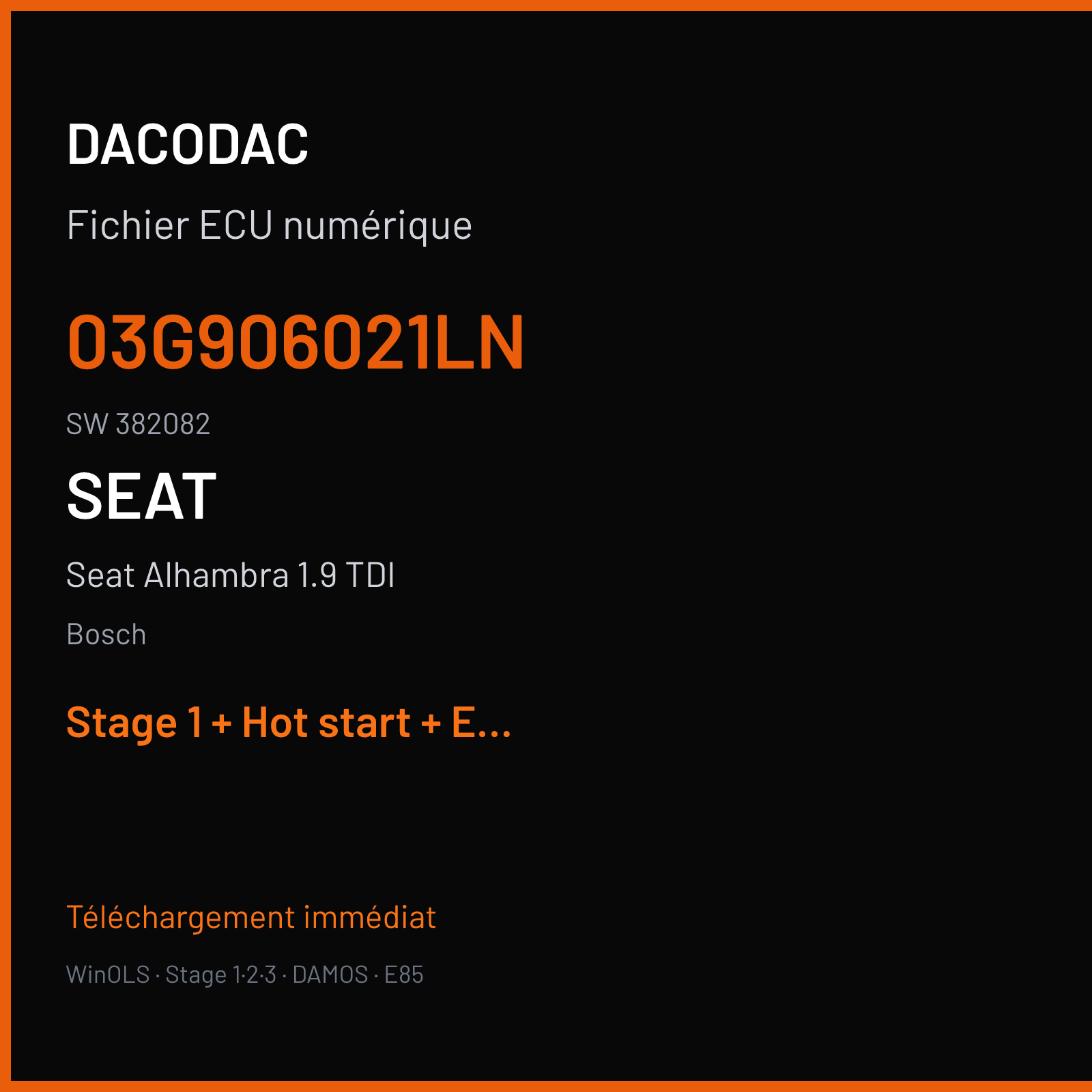 Seat Alhambra 1.9 TDI (2007) — Bosch — 03G906021LN · 382082 — Stage 1 + Hot start + EGR off