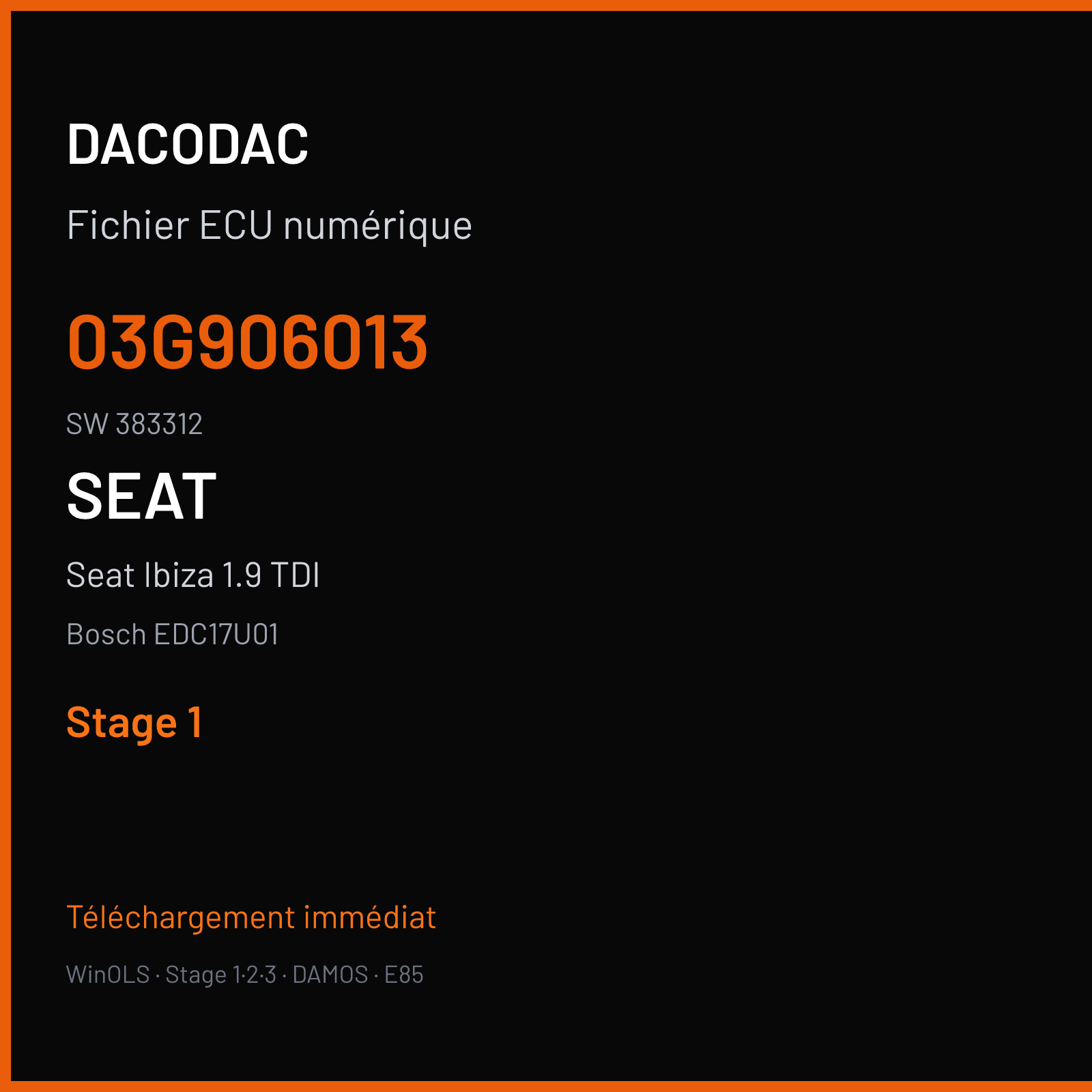 Seat Ibiza 1.9 TDI — Bosch EDC17U01 — 03G906013 · 383312 — Stage 1