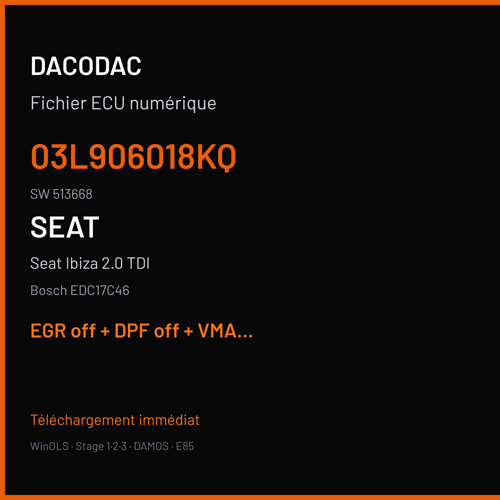 Seat Ibiza 2.0 TDI (2011) — Bosch EDC17C46 — 03L906018KQ · 513668 — EGR off + DPF off + VMAX off