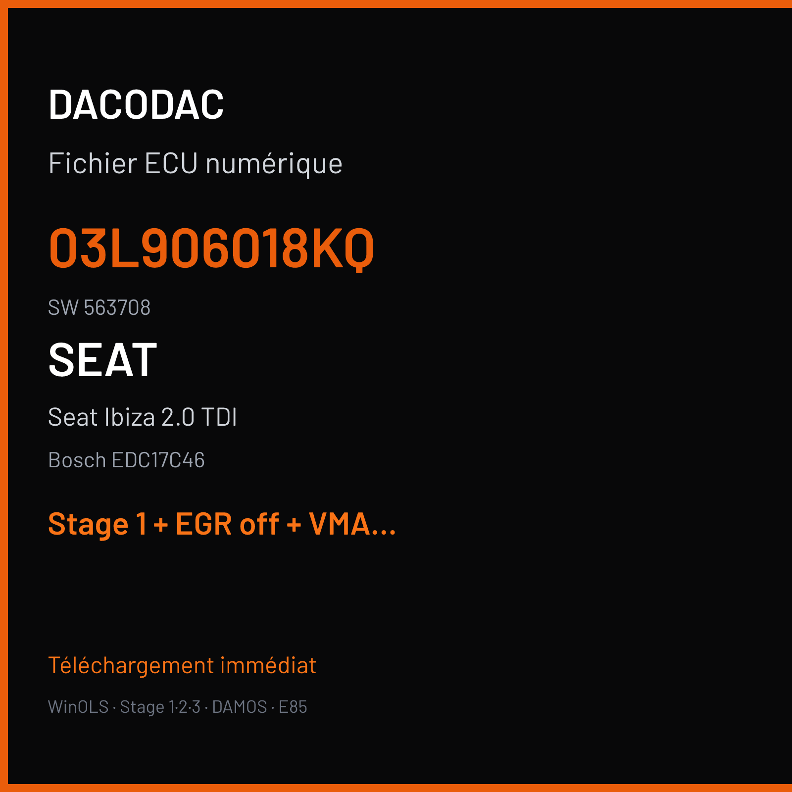 Seat Ibiza 2.0 TDI (2012) — Bosch EDC17C46 — 03L906018KQ · 563708 — Stage 1 + EGR off + VMAX off