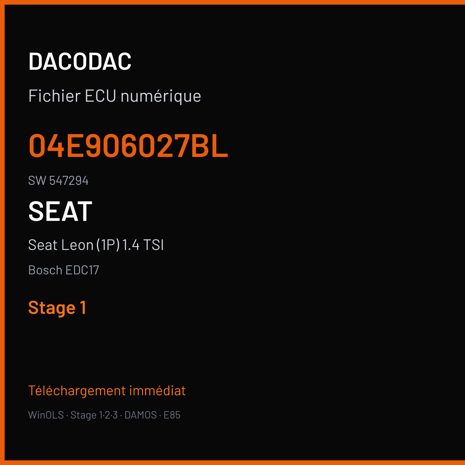Seat Leon (1P) 1.4 TSI (2014) — Bosch EDC17 — 04E906027BL · 547294 — Stage 1