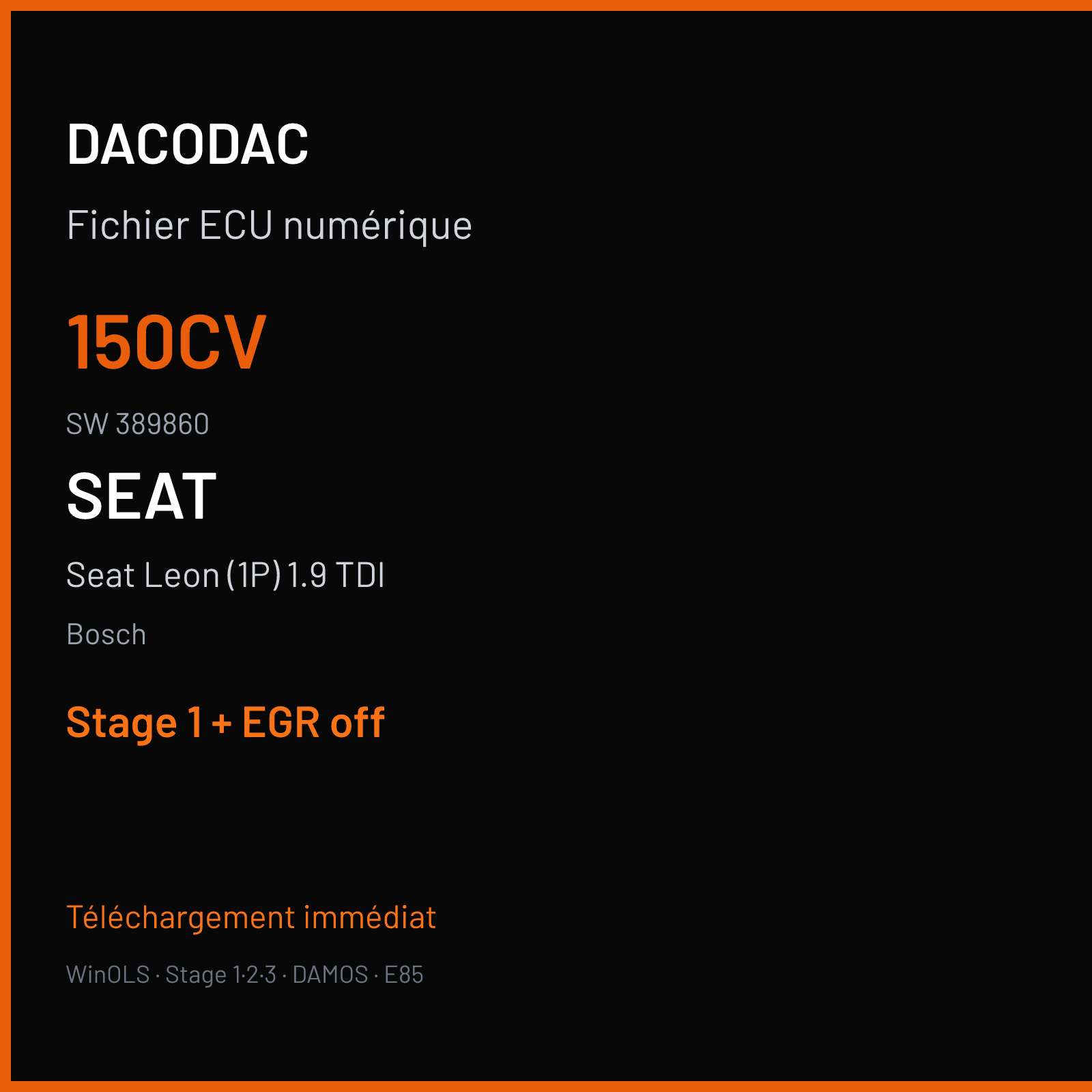 Seat Leon (1P) 1.9 TDI — Bosch — 150CV · 389860 — Stage 1 + EGR off