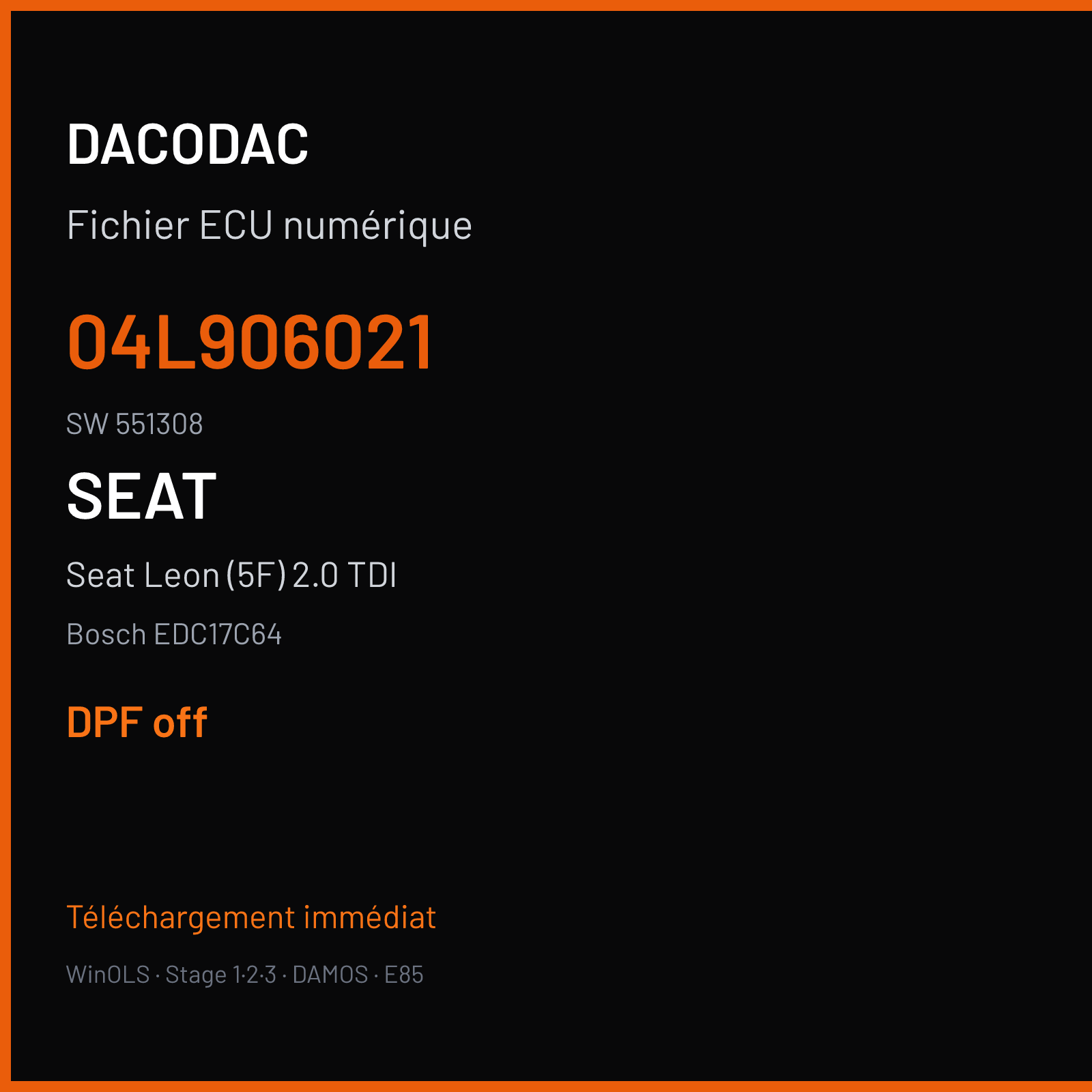 Seat Leon (5F) 2.0 TDI (2015) — Bosch EDC17C64 — 04L906021 · 551308 — DPF off