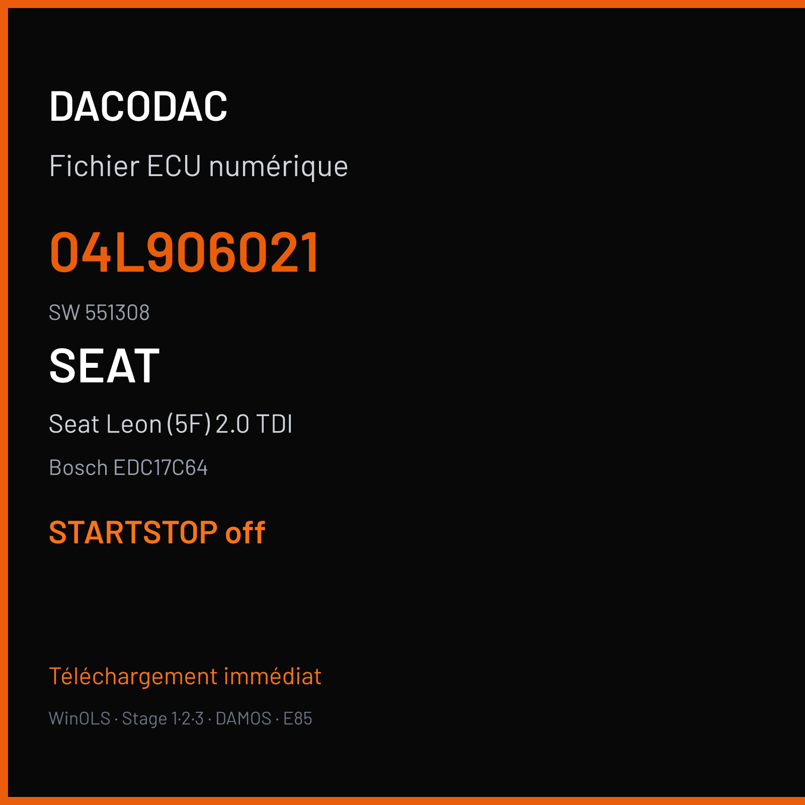 Seat Leon (5F) 2.0 TDI (2015) — Bosch EDC17C64 — 04L906021 · 551308 — STARTSTOP off