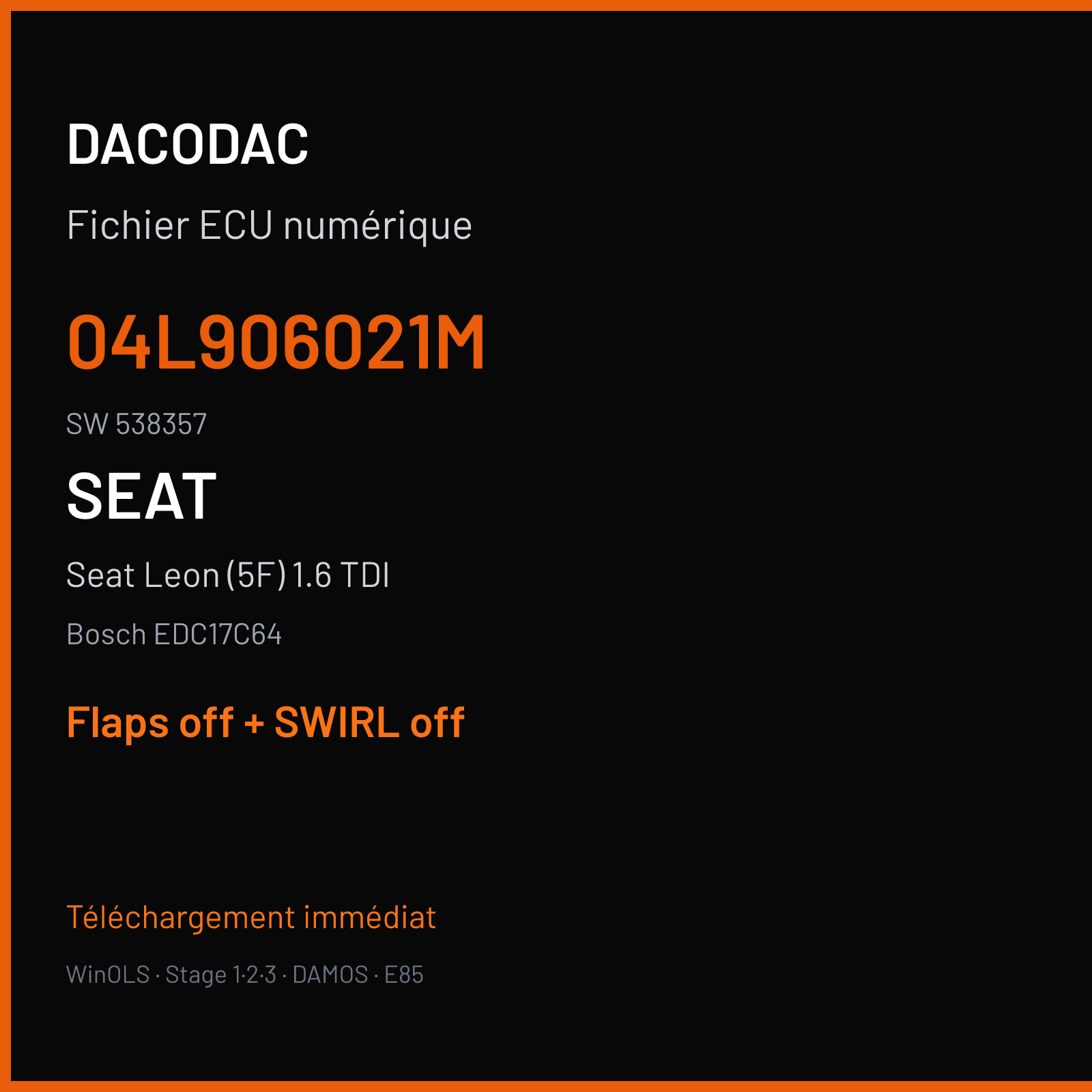 Seat Leon (5F) 1.6 TDI (2014) — Bosch EDC17C64 — 04L906021M · 538357 — Flaps off + SWIRL off