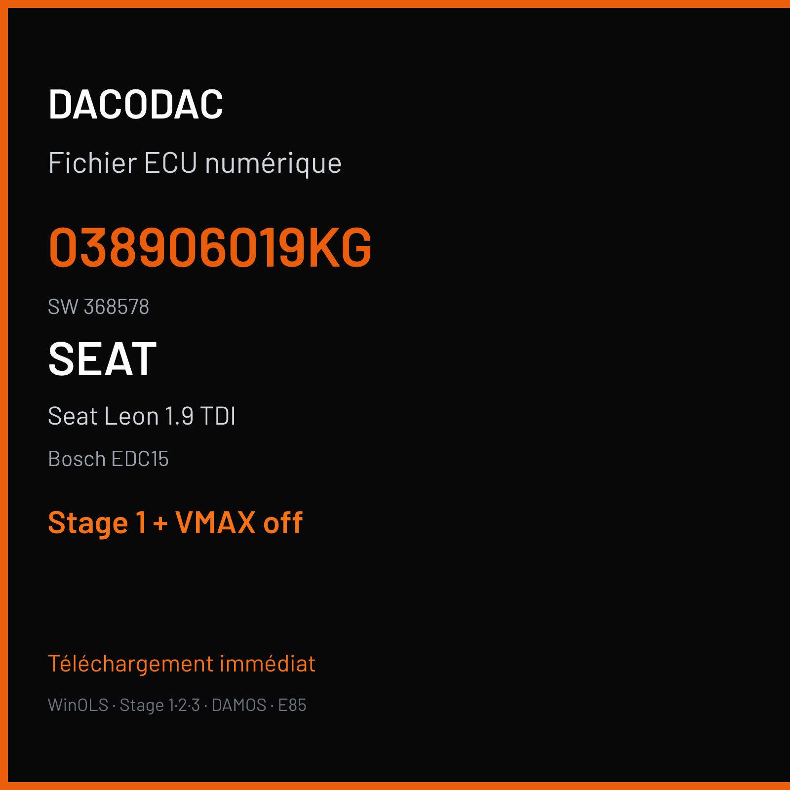 Seat Leon 1.9 TDI (2004) — Bosch EDC15 — 038906019KG · 368578 — Stage 1 + VMAX off