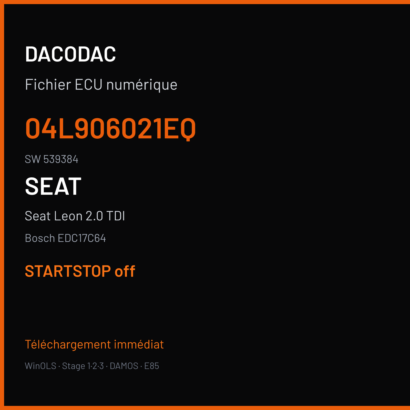 Seat Leon 2.0 TDI (2014) — Bosch EDC17C64 — 04L906021EQ · 539384 — STARTSTOP off