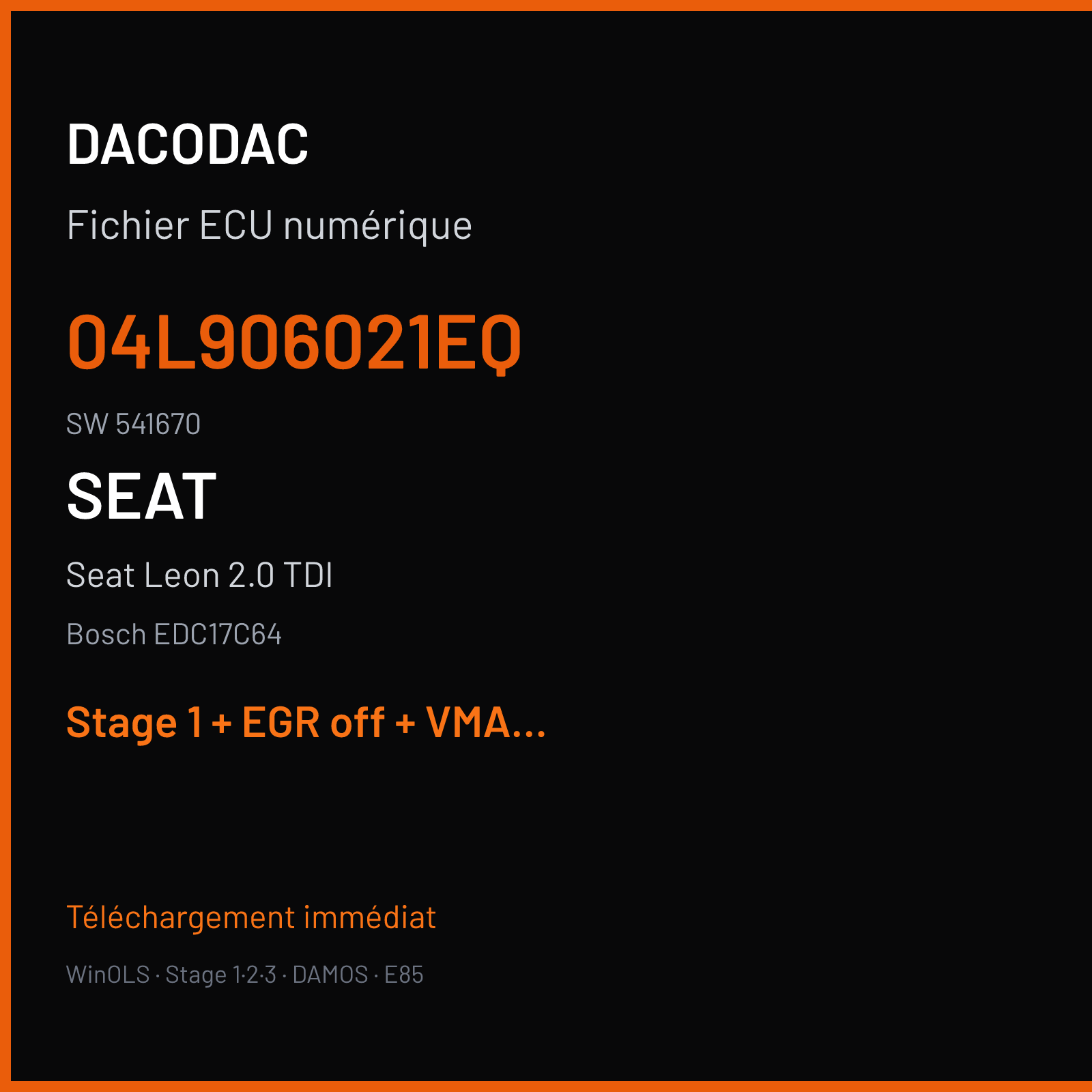 Seat Leon 2.0 TDI (2015) — Bosch EDC17C64 — 04L906021EQ · 541670 — Stage 1 + EGR off + VMAX off