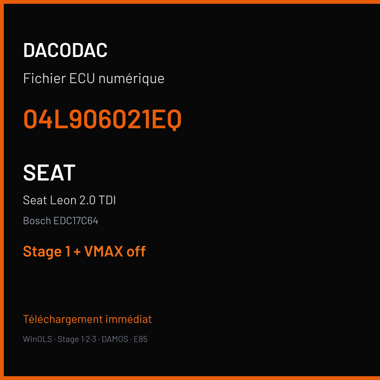 Seat Leon 2.0 TDI — Bosch EDC17C64 — 04L906021EQ — Stage 1 + VMAX off