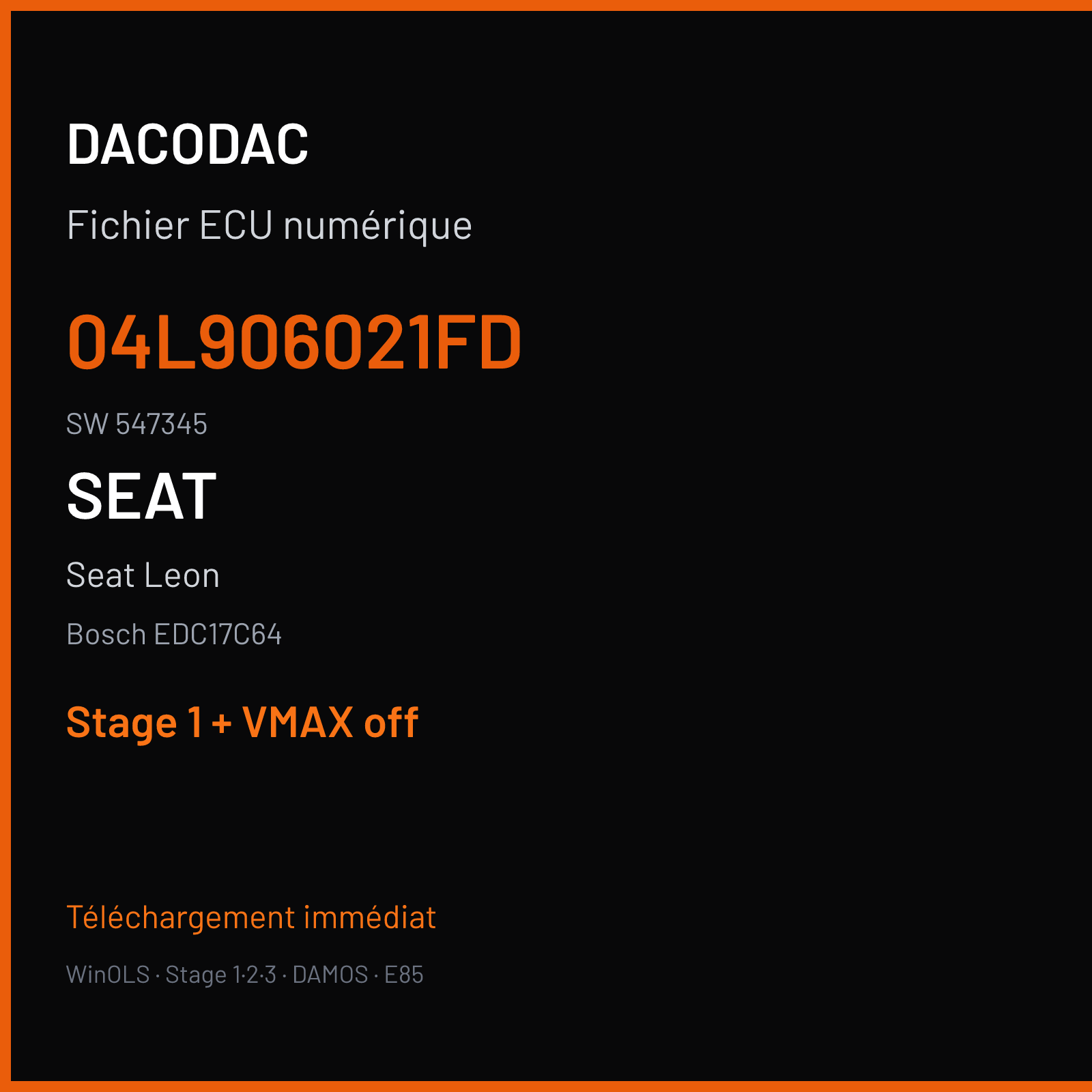 Seat Leon — Bosch EDC17C64 — 04L906021FD · 547345 — Stage 1 + VMAX off