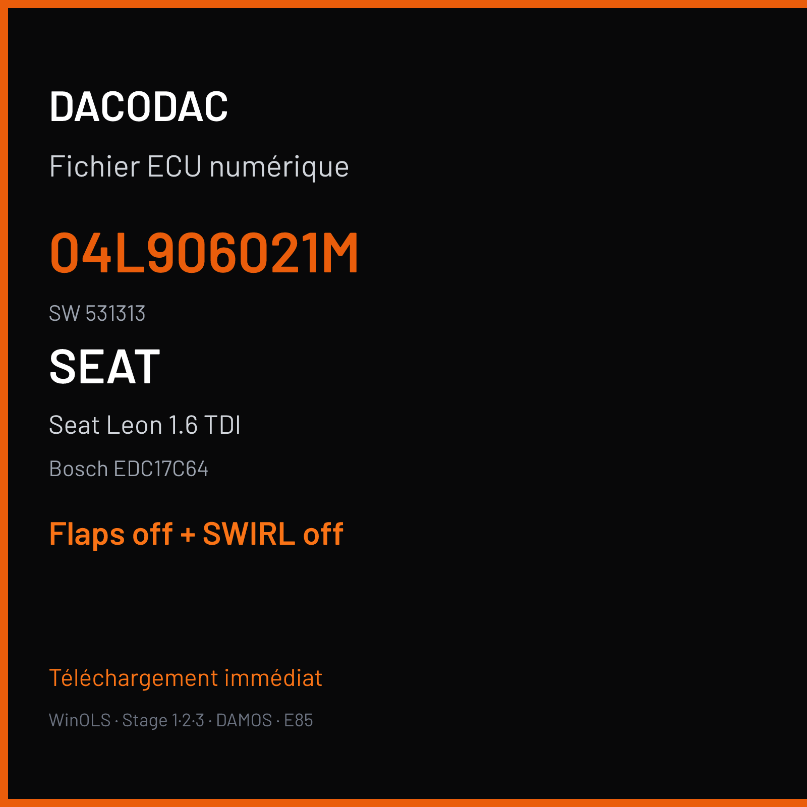 Seat Leon 1.6 TDI — Bosch EDC17C64 — 04L906021M · 531313 — Flaps off + SWIRL off