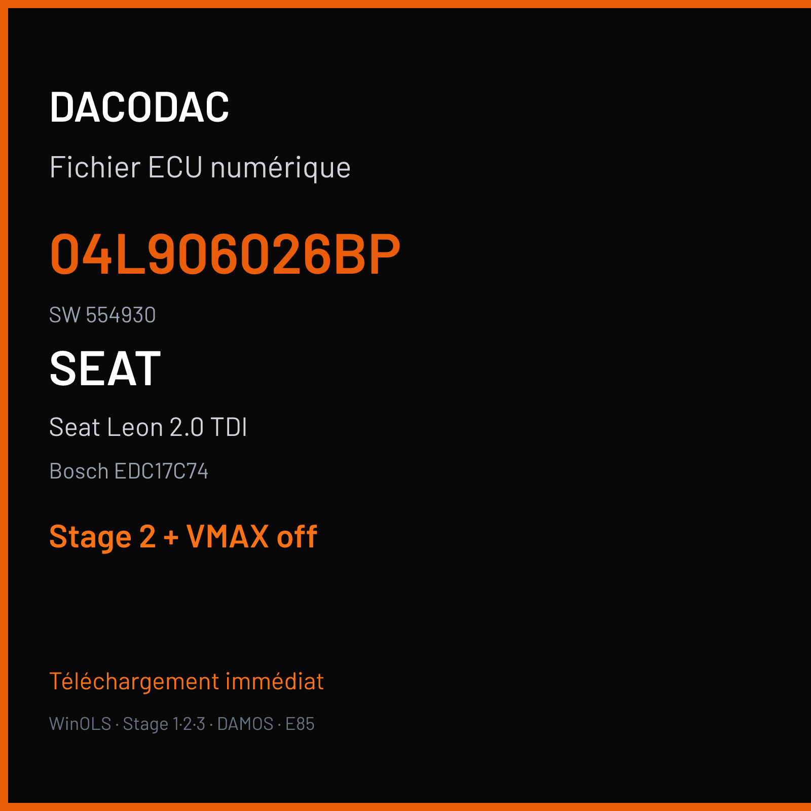 Seat Leon 2.0 TDI — Bosch EDC17C74 — 04L906026BP · 554930 — Stage 2 + VMAX off