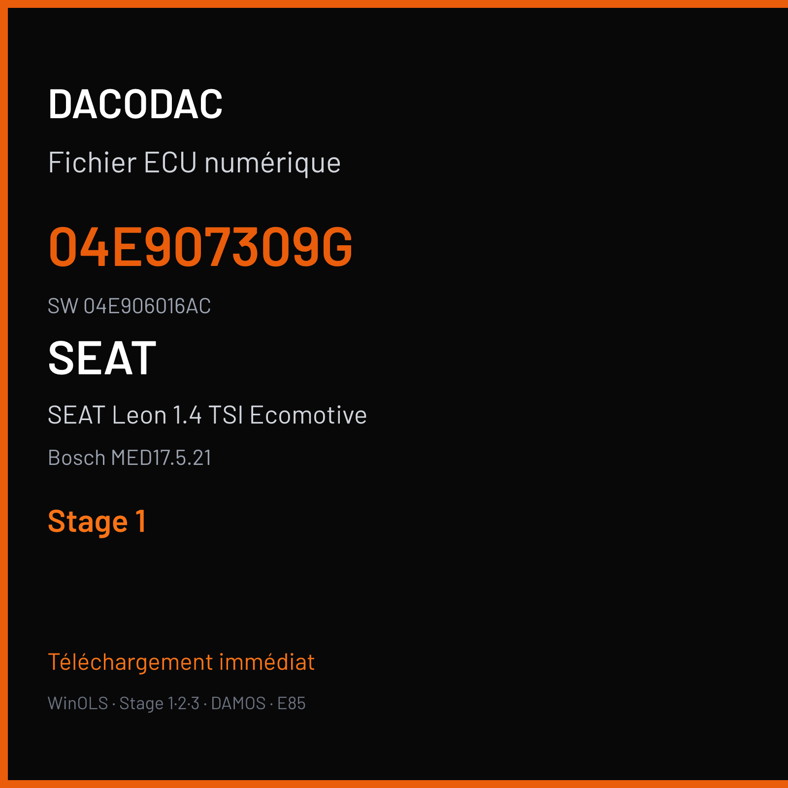 SEAT Leon 1.4 TSI Ecomotive 140 ch (2014) — Bosch MED17.5.21 — 04E907309G · 04E906016AC · 533163 — Stage 1