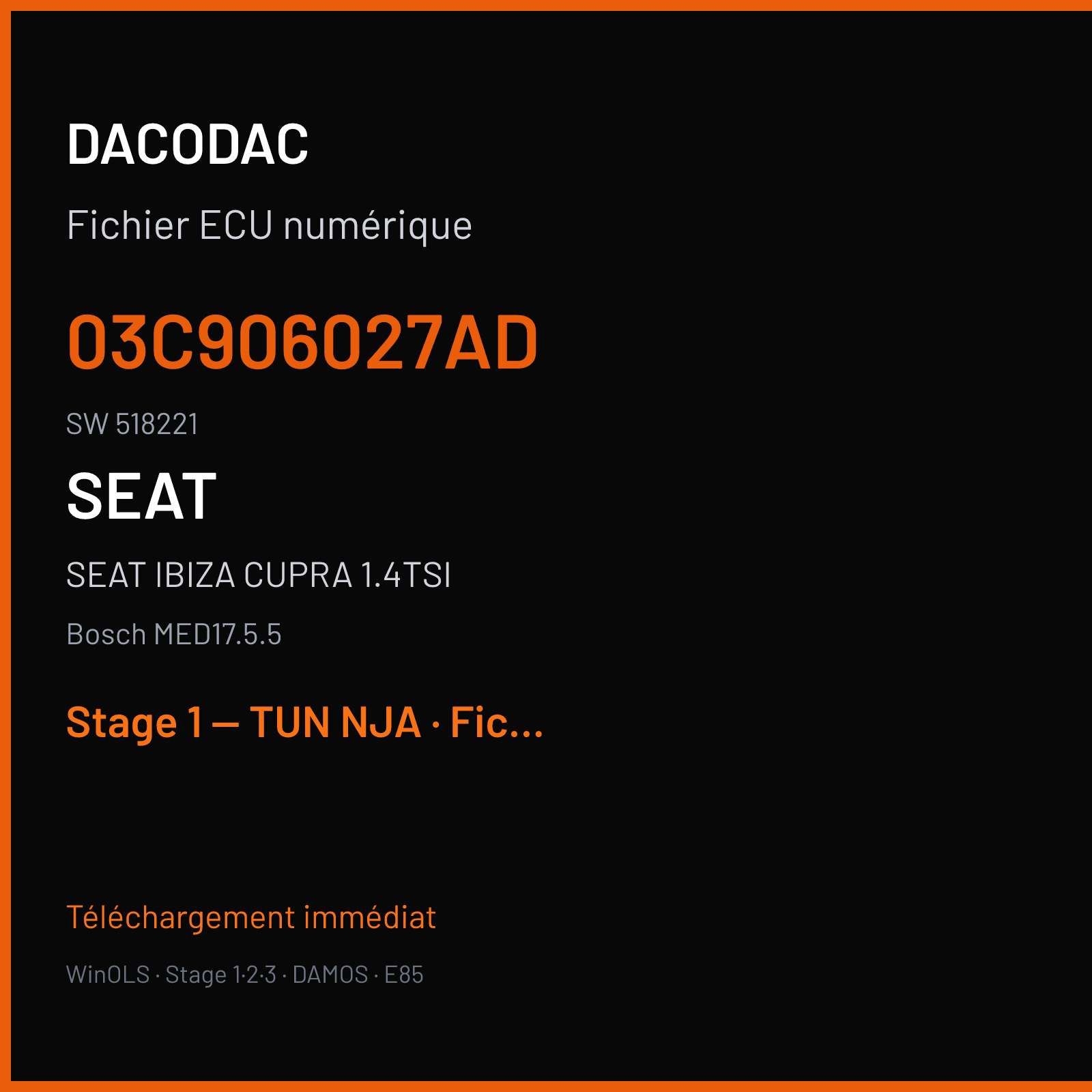 SEAT IBIZA CUPRA 1.4TSI (2009) — Bosch MED17.5.5 — 03C906027AD · 518221 — Stage 1 — TUN NJA