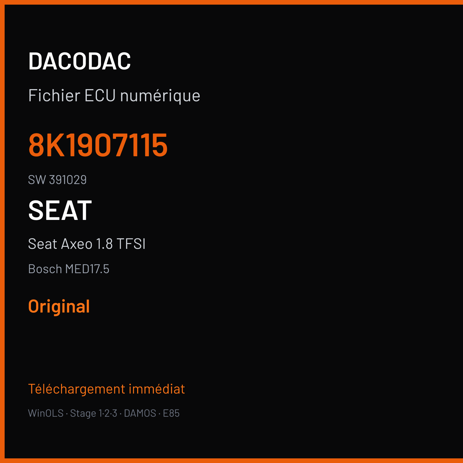 Seat Axeo 1.8 TFSI (2008) — Bosch MED17.5 — 8K1907115 · 391029 — Original