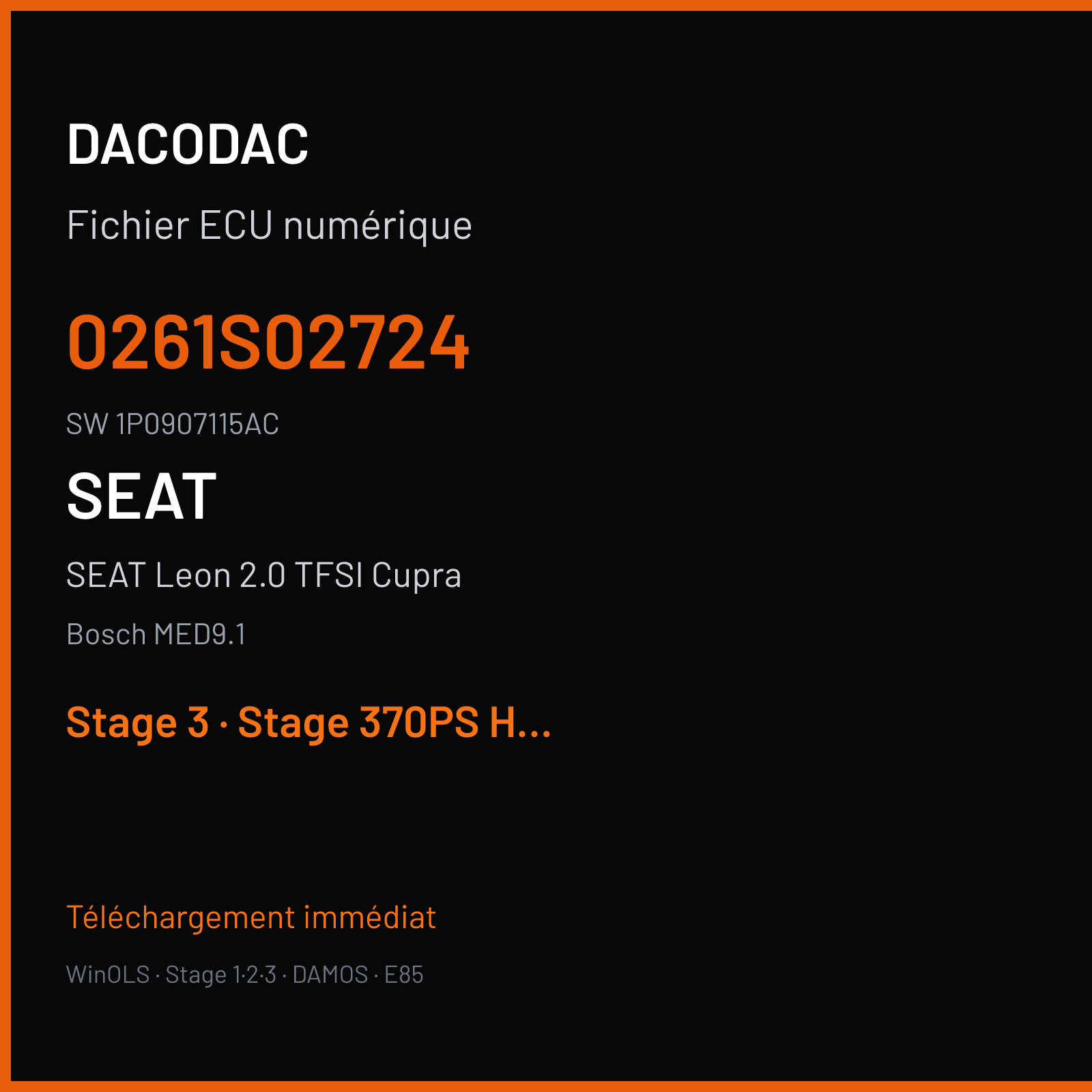 SEAT Leon 2.0 TFSI Cupra (2009) — Bosch MED9.1 — 0261S02724 · 1P0907115AC — Stage 3