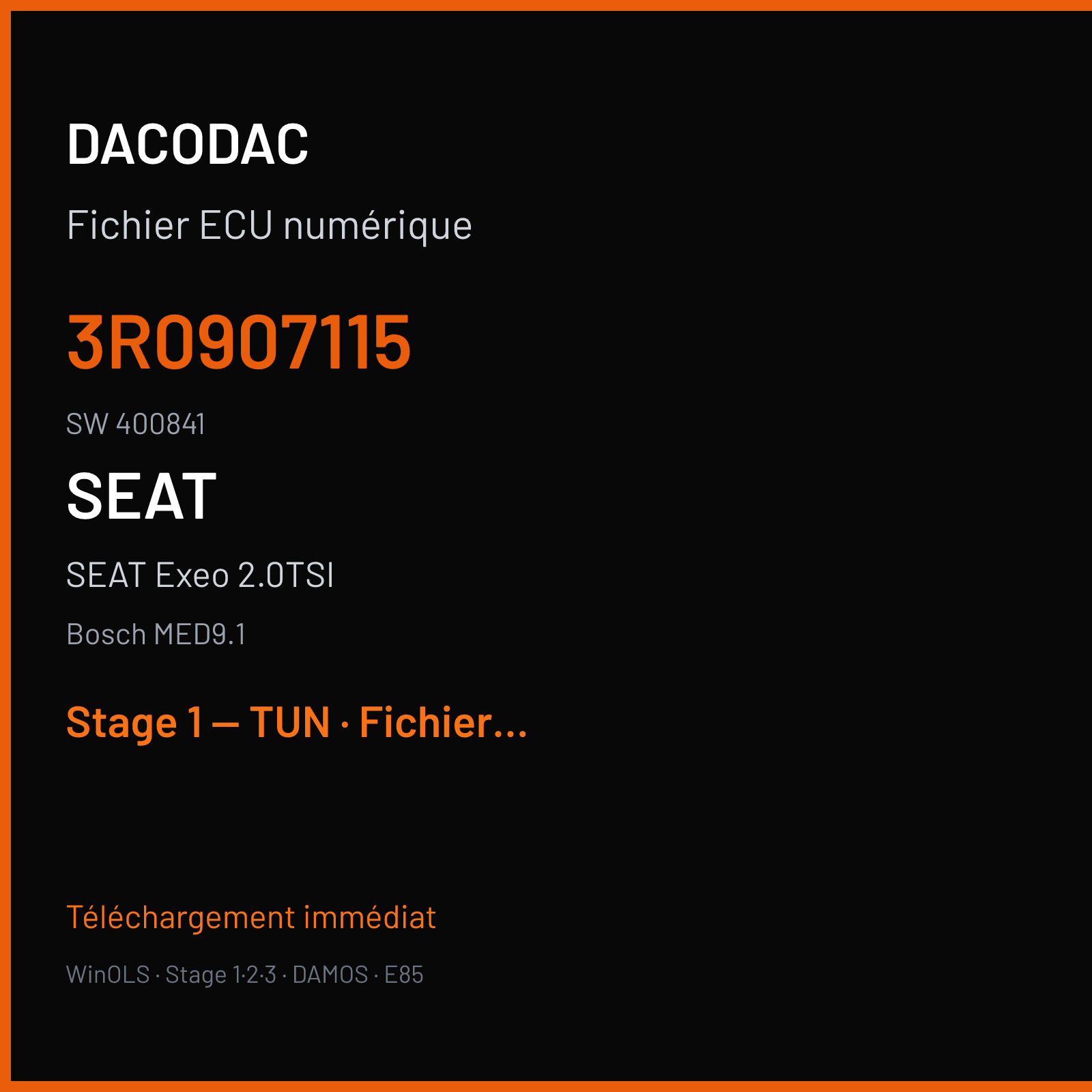 SEAT Exeo 2.0TSI (2009) — Bosch MED9.1 — 3R0907115 · 400841 — Stage 1 — TUN