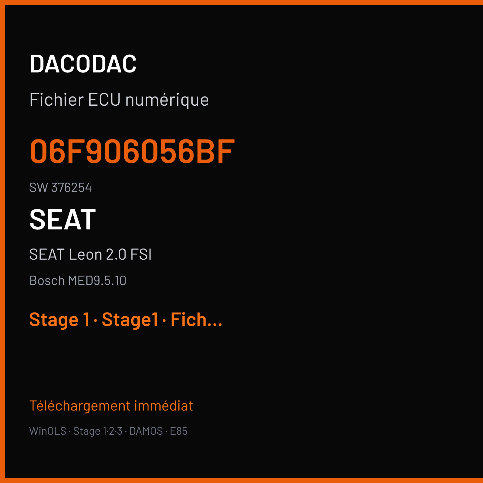 SEAT Leon 2.0 FSI (2005) — Bosch MED9.5.10 — 06F906056BF · 376254 — Stage 1