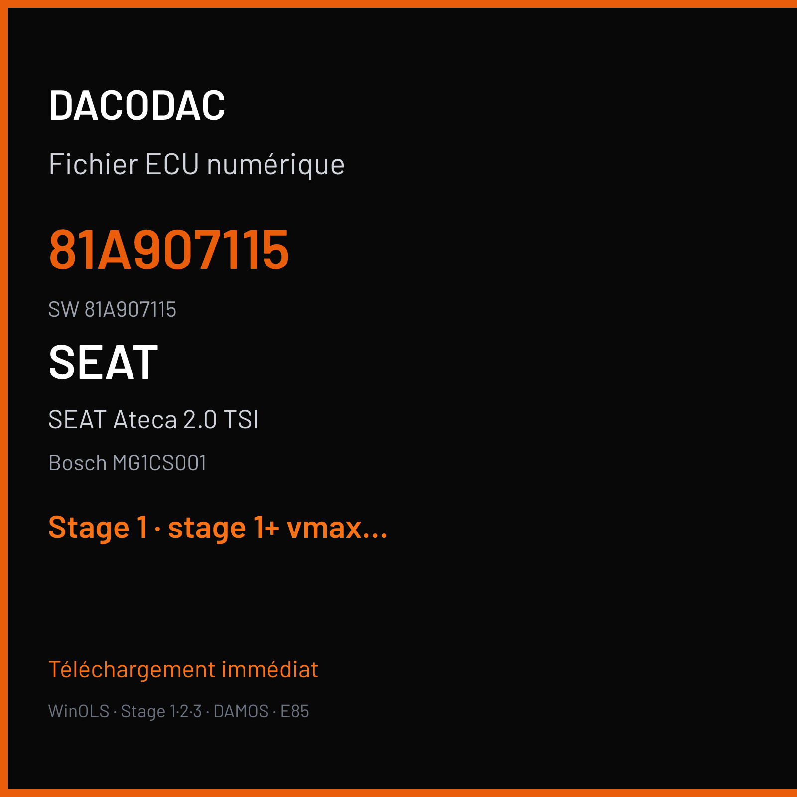 SEAT Ateca 2.0 TSI 190 ch — Bosch MG1CS001 — 81A907115 · 81A907115 · 053641 — Stage 1