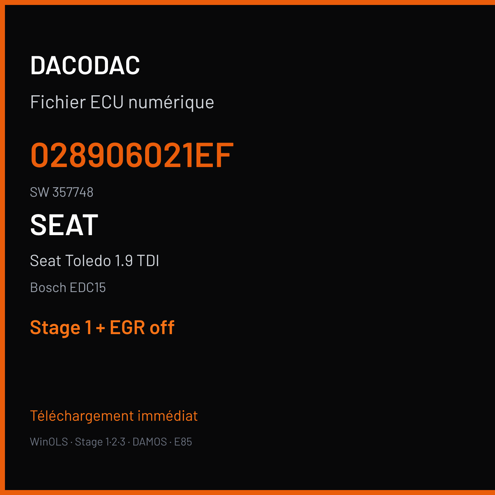 Seat Toledo 1.9 TDI (1998) — Bosch EDC15 — 028906021EF · 357748 — Stage 1 + EGR off