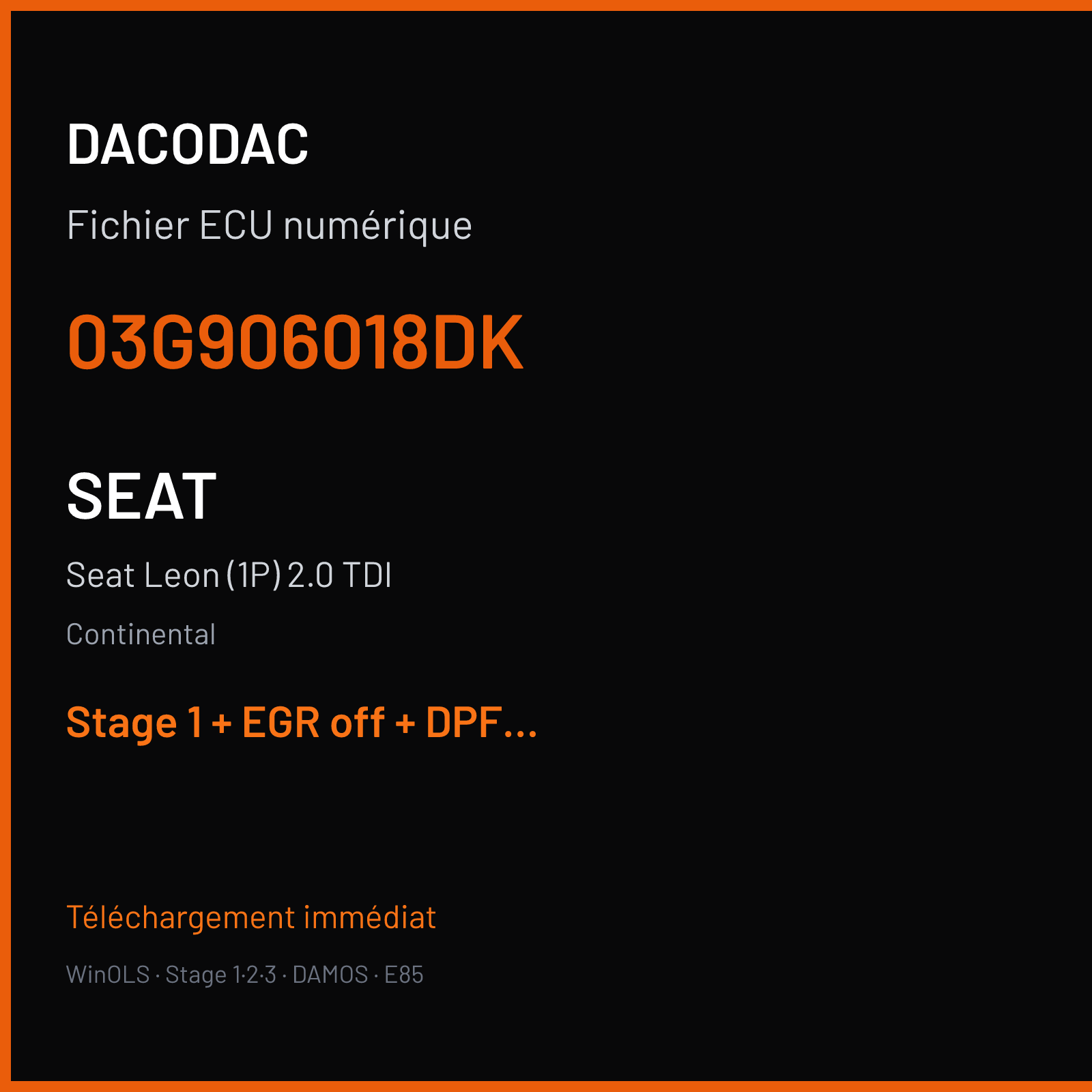 Seat Leon (1P) 2.0 TDI (2006) — Continental — 03G906018DK — Stage 1 + EGR off + DPF off