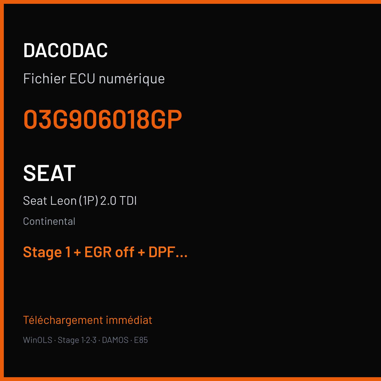 Seat Leon (1P) 2.0 TDI (2008) — Continental — 03G906018GP — Stage 1 + EGR off + DPF off