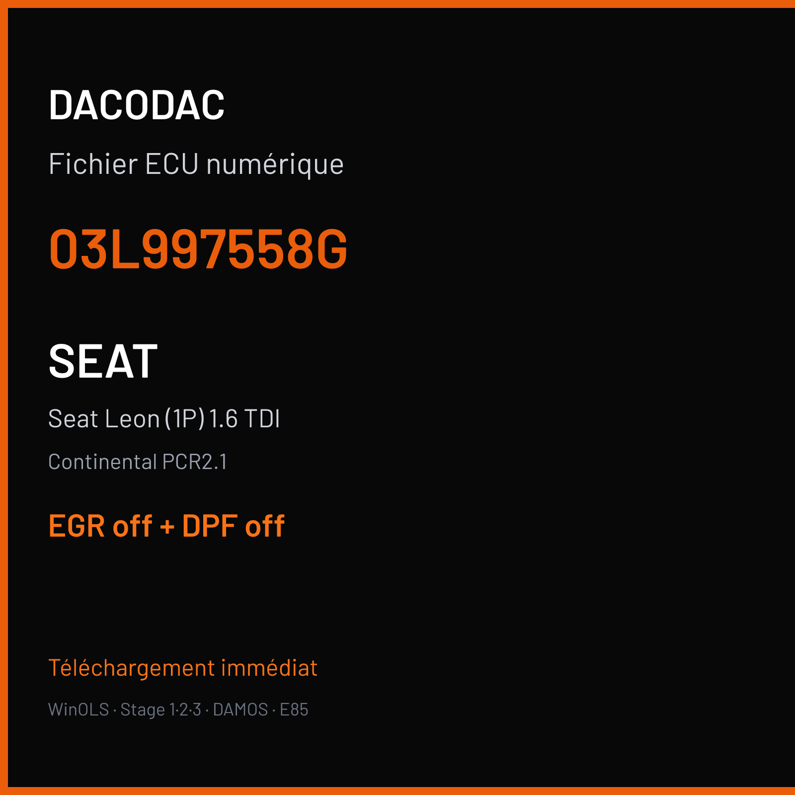 Seat Leon (1P) 1.6 TDI (2012) — Continental PCR2.1 — 03L997558G — EGR off + DPF off