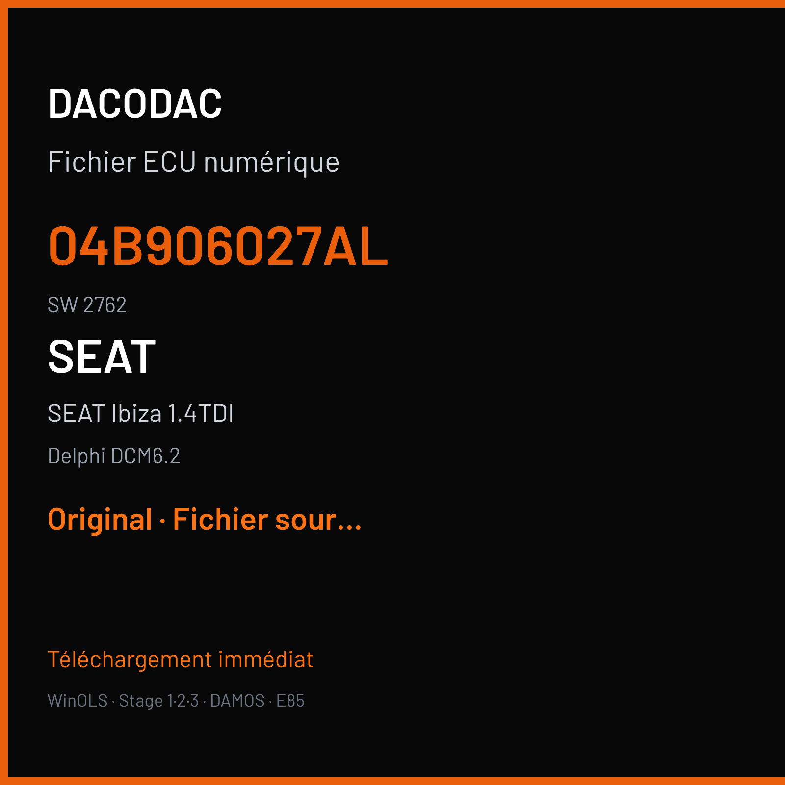 SEAT Ibiza 1.4TDI (2016) — Delphi DCM6.2 — 04B906027AL · 2762 — Original