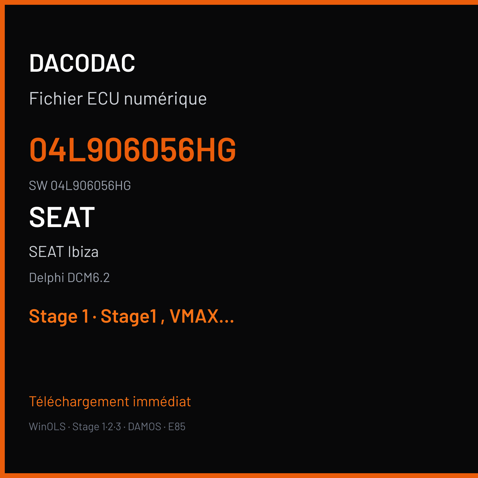 SEAT Ibiza 115 ch (2017) — Delphi DCM6.2 — 04L906056HG · 04L906056HG — Stage 1