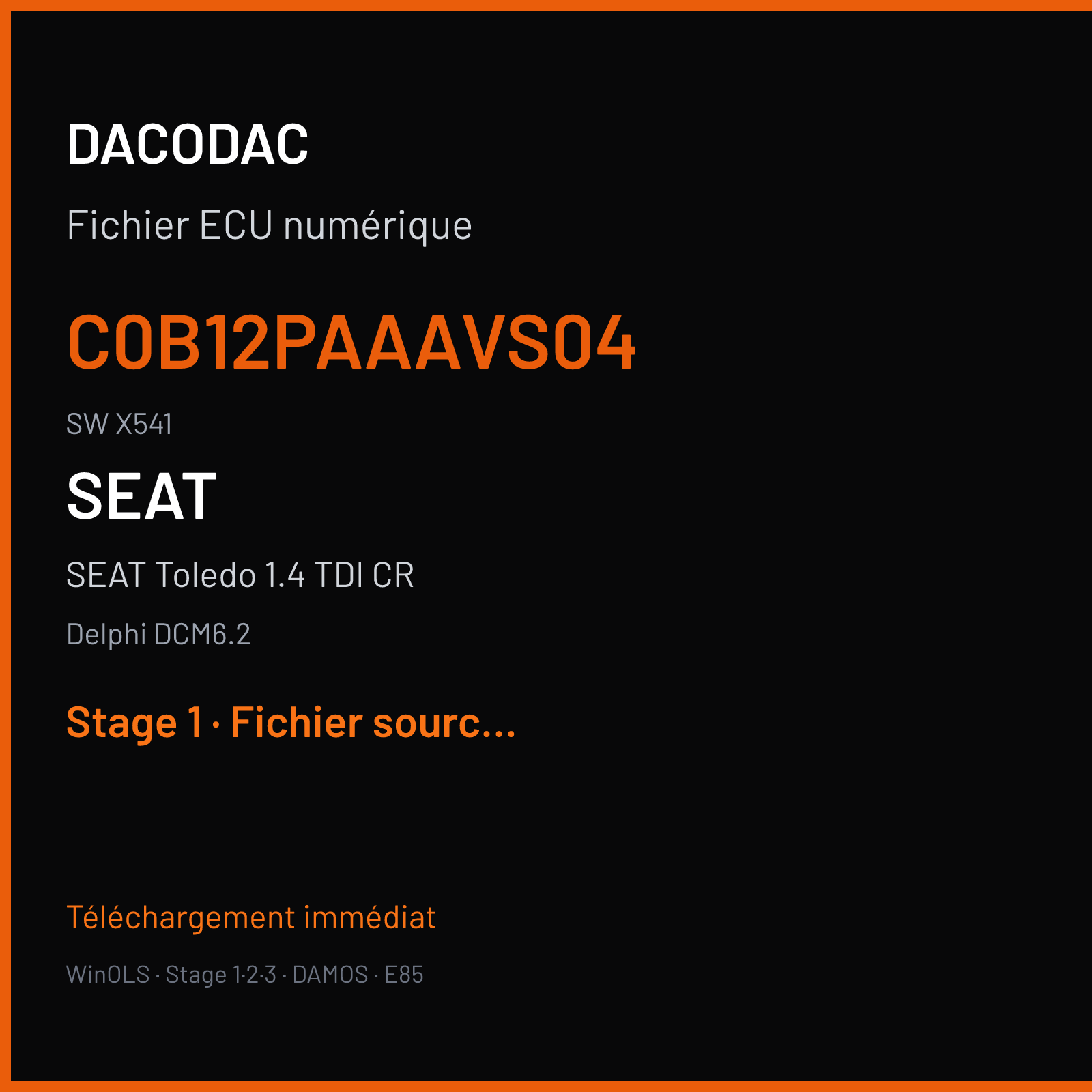 SEAT Toledo 1.4 TDI CR (2016) — Delphi DCM6.2 — C0B12PAAAVS04 · X541 — Stage 1