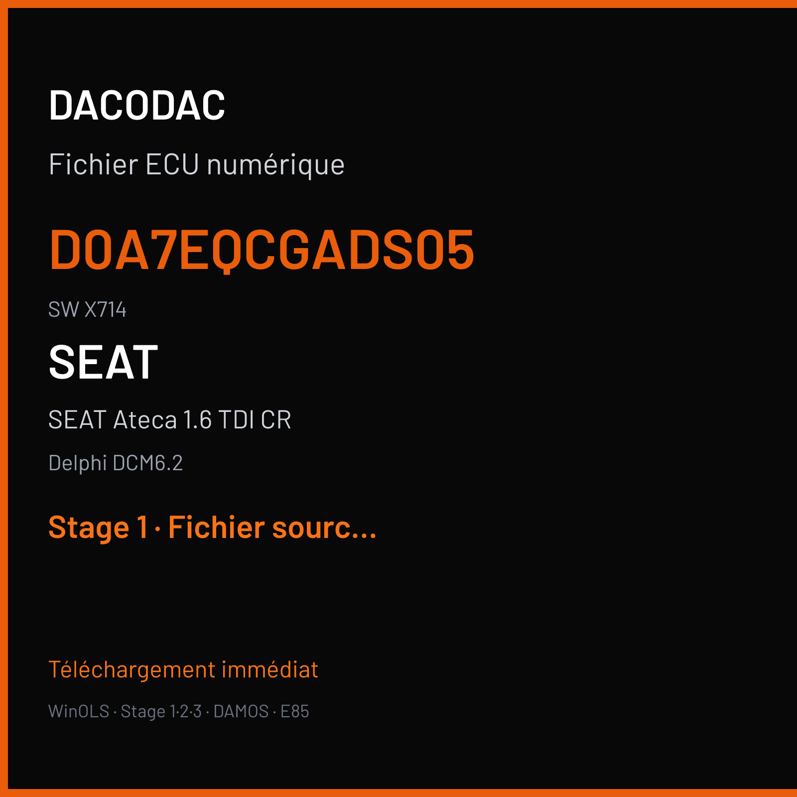 SEAT Ateca 1.6 TDI CR (2016) — Delphi DCM6.2 — D0A7EQCGADS05 · X714 — Stage 1