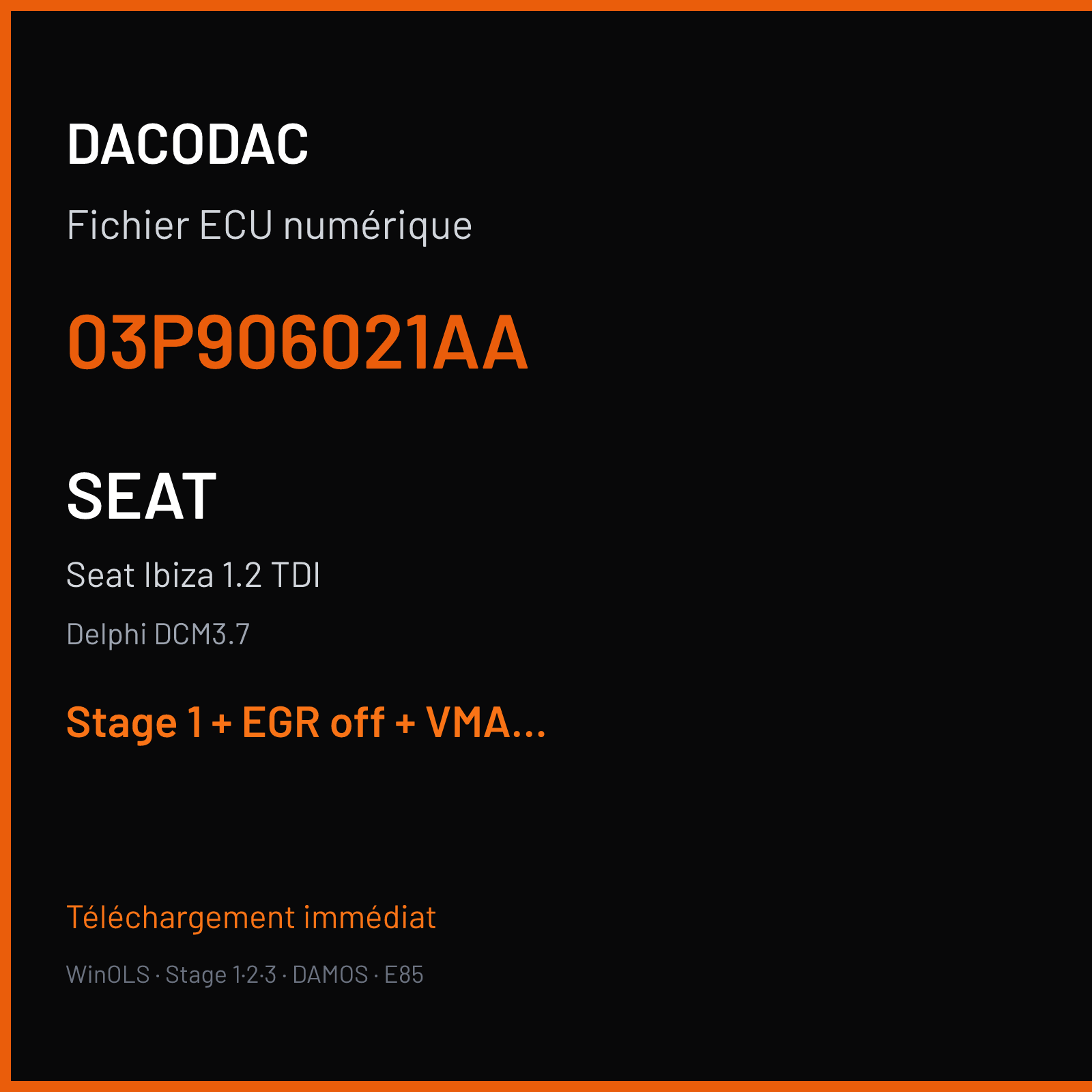 Seat Ibiza 1.2 TDI (2011) — Delphi DCM3.7 — 03P906021AA — Stage 1 + EGR off + VMAX off
