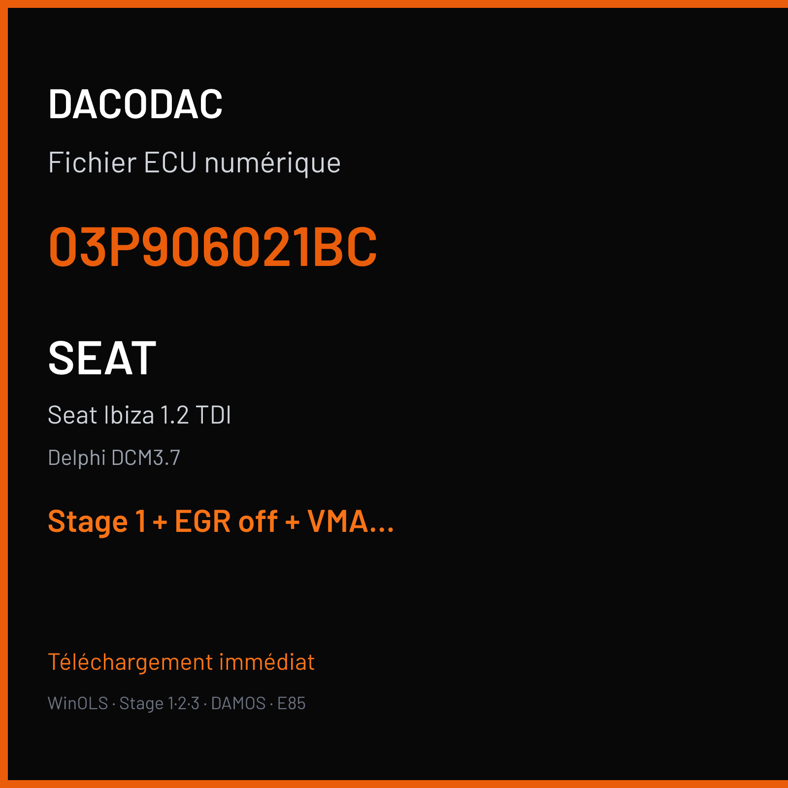 Seat Ibiza 1.2 TDI (2011) — Delphi DCM3.7 — 03P906021BC — Stage 1 + EGR off + VMAX off